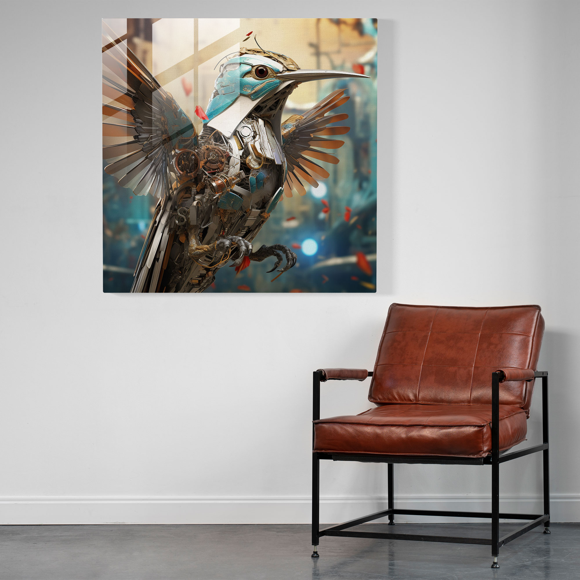 Wildlife Glass Wall Art - Robotic Hummingbird In Futuristic Setting - Wildlife, Glass Wall Art, Home Decoration, Glass Print