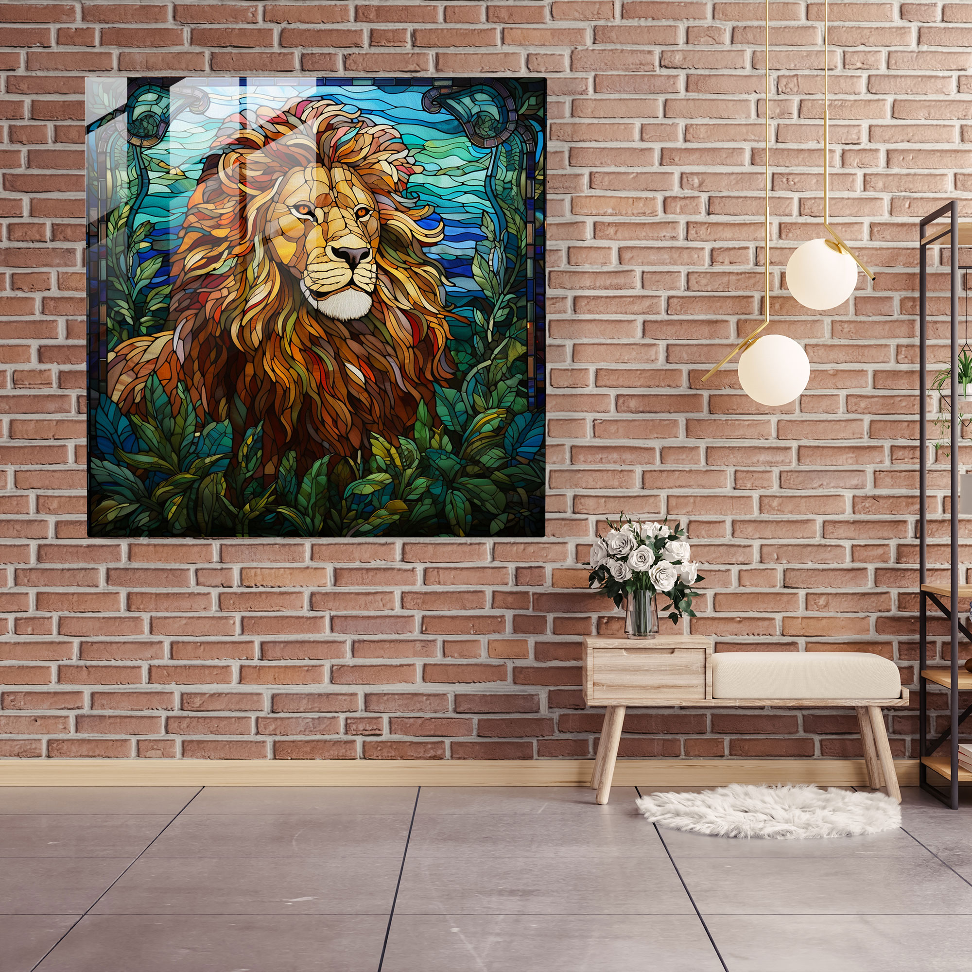 Wildlife Glass Wall Art - Stained Glass Lion - Wildlife, Majestic Lion, Mosaic, Glass Art