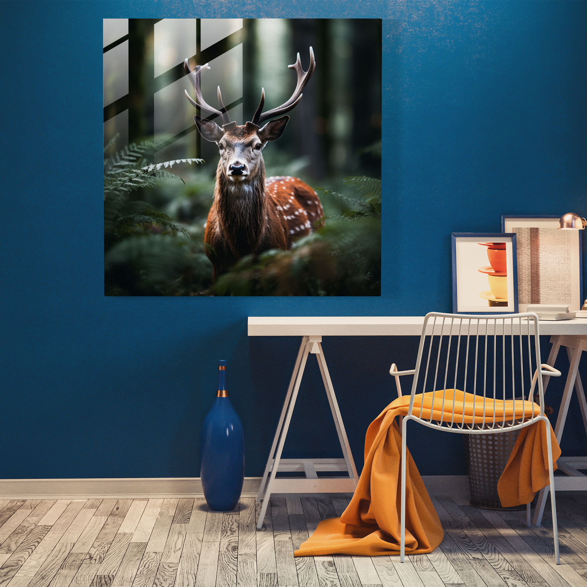 Wildlife Glass Print - Serene Forest Deer - Wildlife, Wildlife, Glass Wall Art, Close-Up Shot