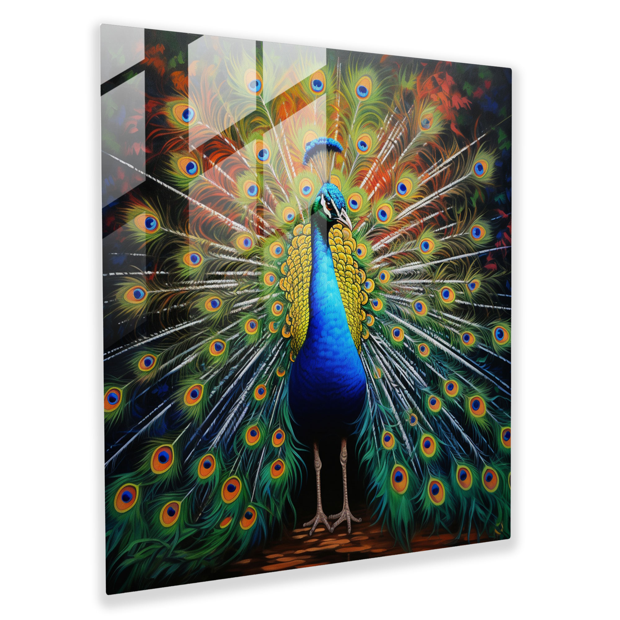 Wildlife Glass Print - Colorful Peacock - Wildlife, Wildlife, Glass Wall Art, Spreading Its Feathers