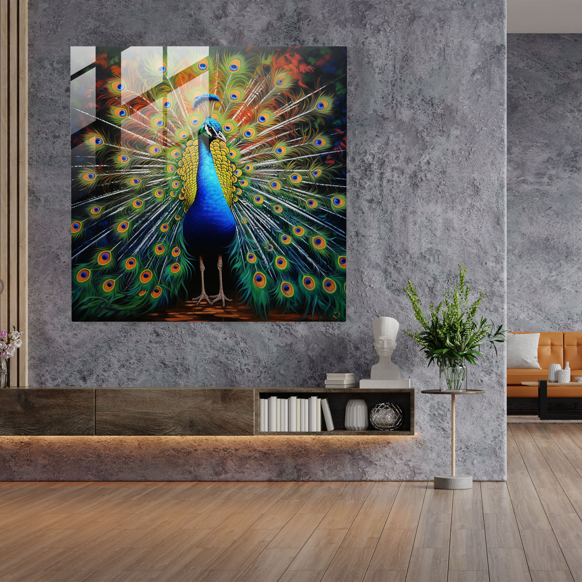Wildlife Glass Print - Colorful Peacock - Wildlife, Wildlife, Glass Wall Art, Spreading Its Feathers