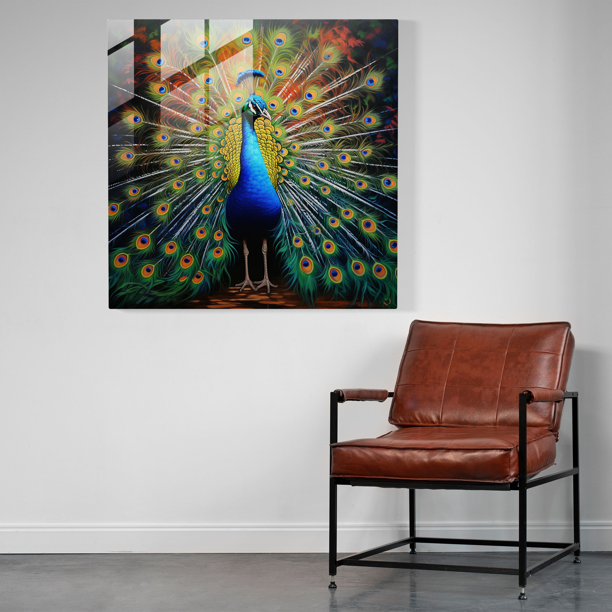Wildlife Glass Print - Colorful Peacock - Wildlife, Wildlife, Glass Wall Art, Spreading Its Feathers