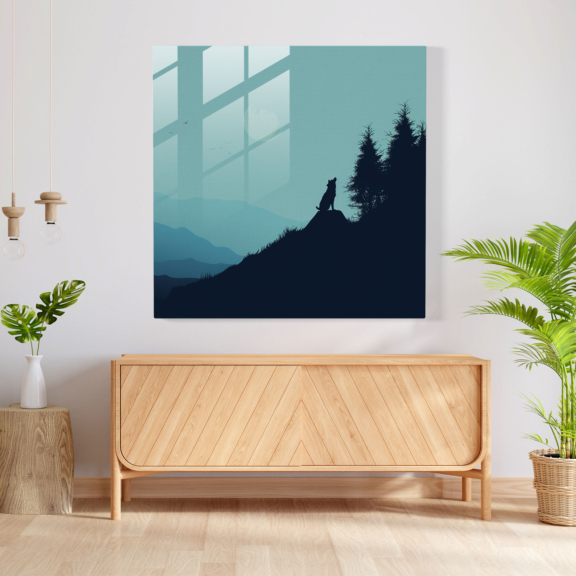 Wildlife Glass Wall Art - Lone Wolf - Wildlife, Lone Wolf, Minimalist Illustration, Home Decoration
