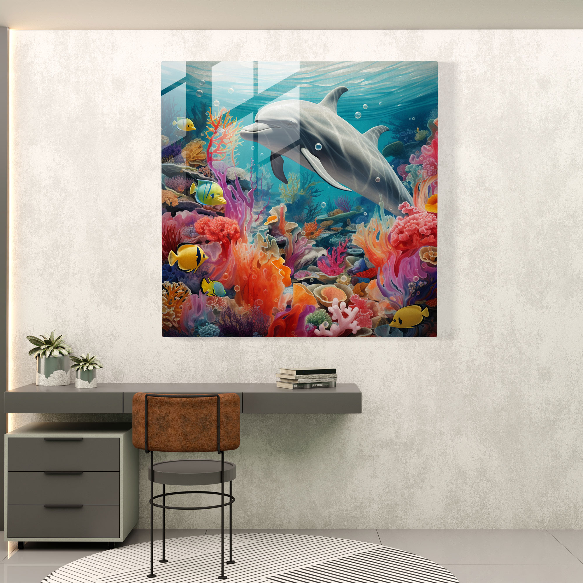 Wildlife Glass Print - Underwater Dolphins - Wildlife, Underwater Scene, Glass Wall Art, Dolphins