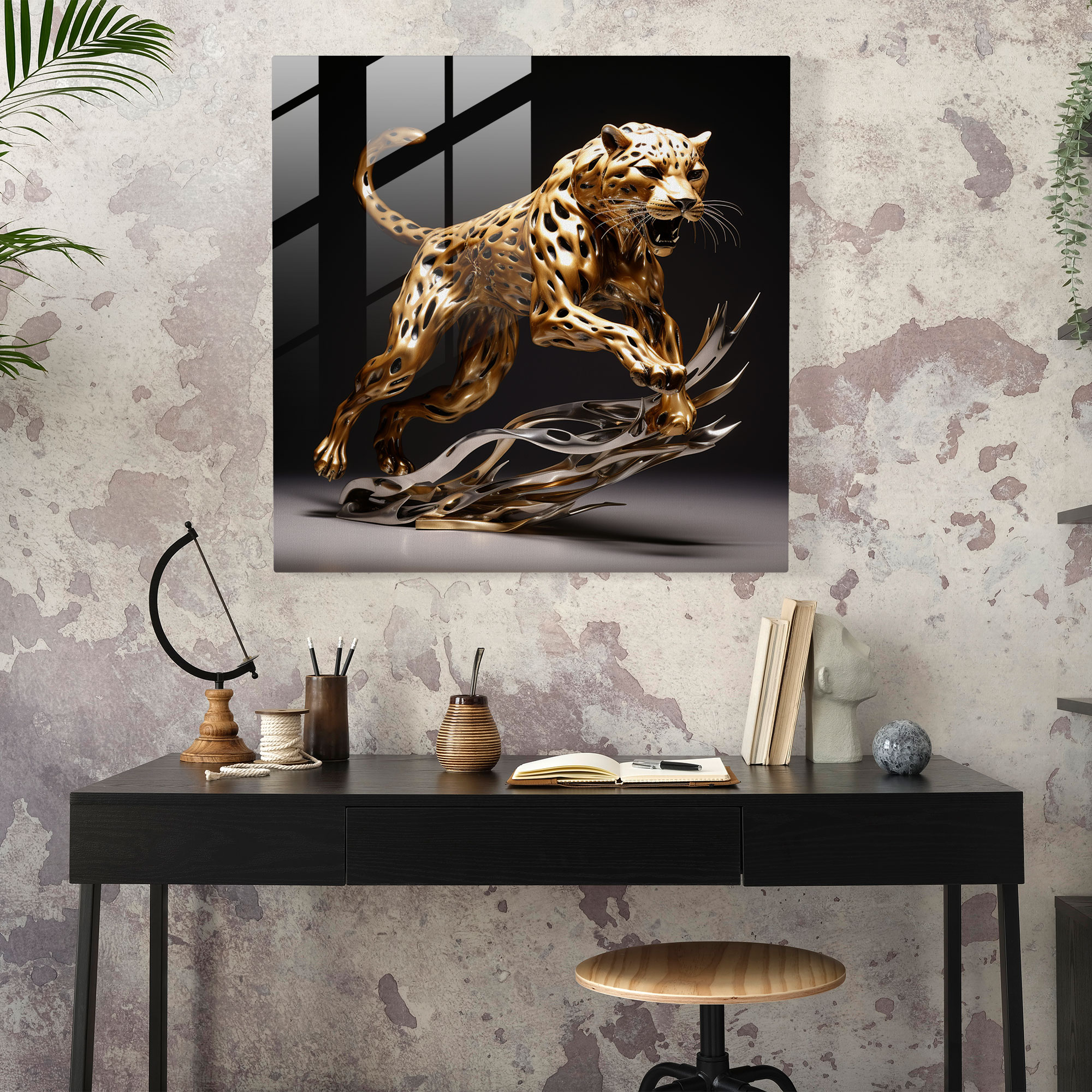 Wildlife Glass Wall Art - Running Cheetah - Wildlife, Wall Decoration, Modern Art, Abstract Sculpture