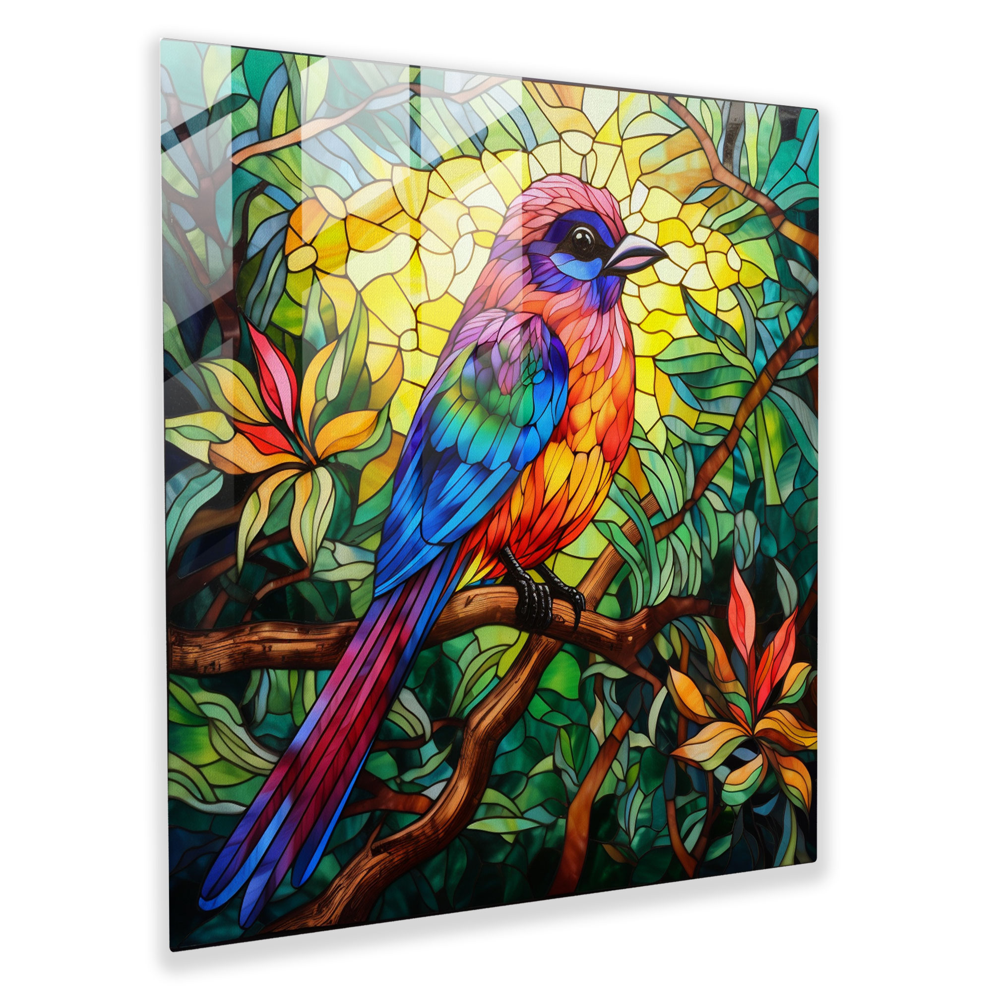 Wildlife Glass Print - Stained Glass Bird - Wildlife, Tropical Bird, Home Decoration, Glass Art