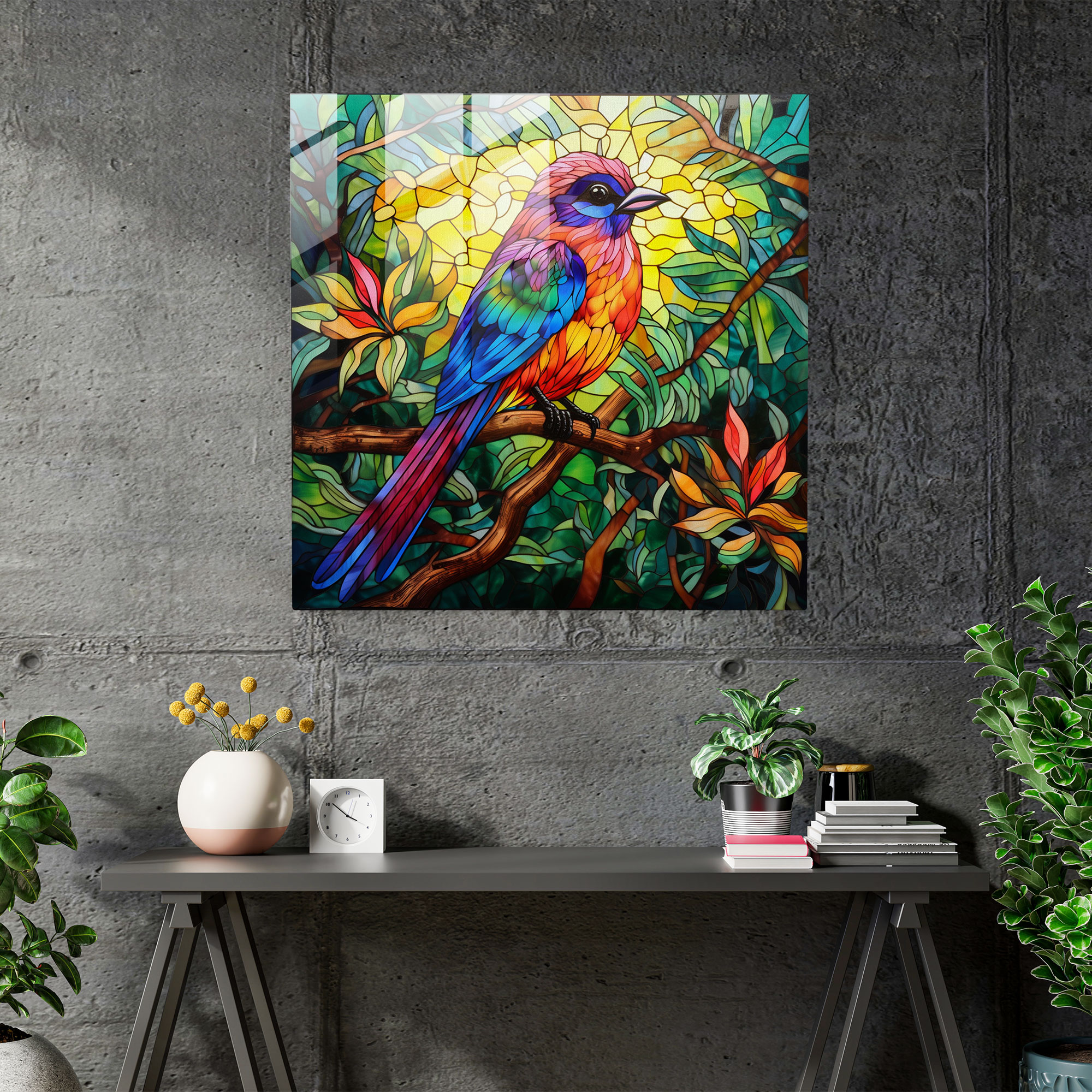 Wildlife Glass Print - Stained Glass Bird - Wildlife, Tropical Bird, Home Decoration, Glass Art