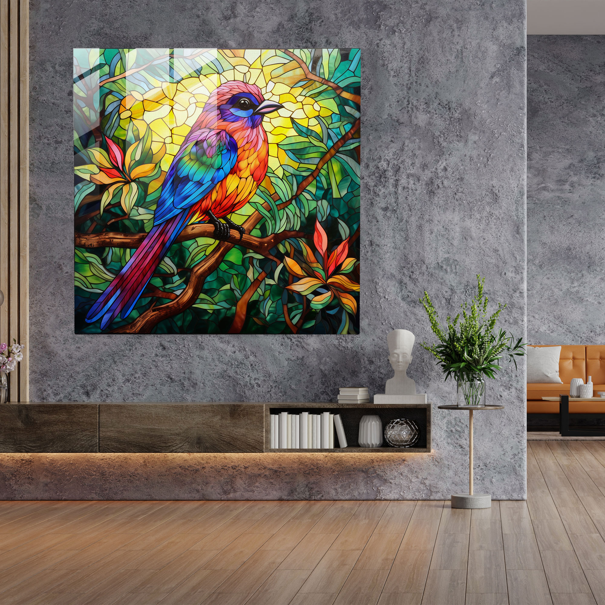 Wildlife Glass Print - Stained Glass Bird - Wildlife, Tropical Bird, Home Decoration, Glass Art