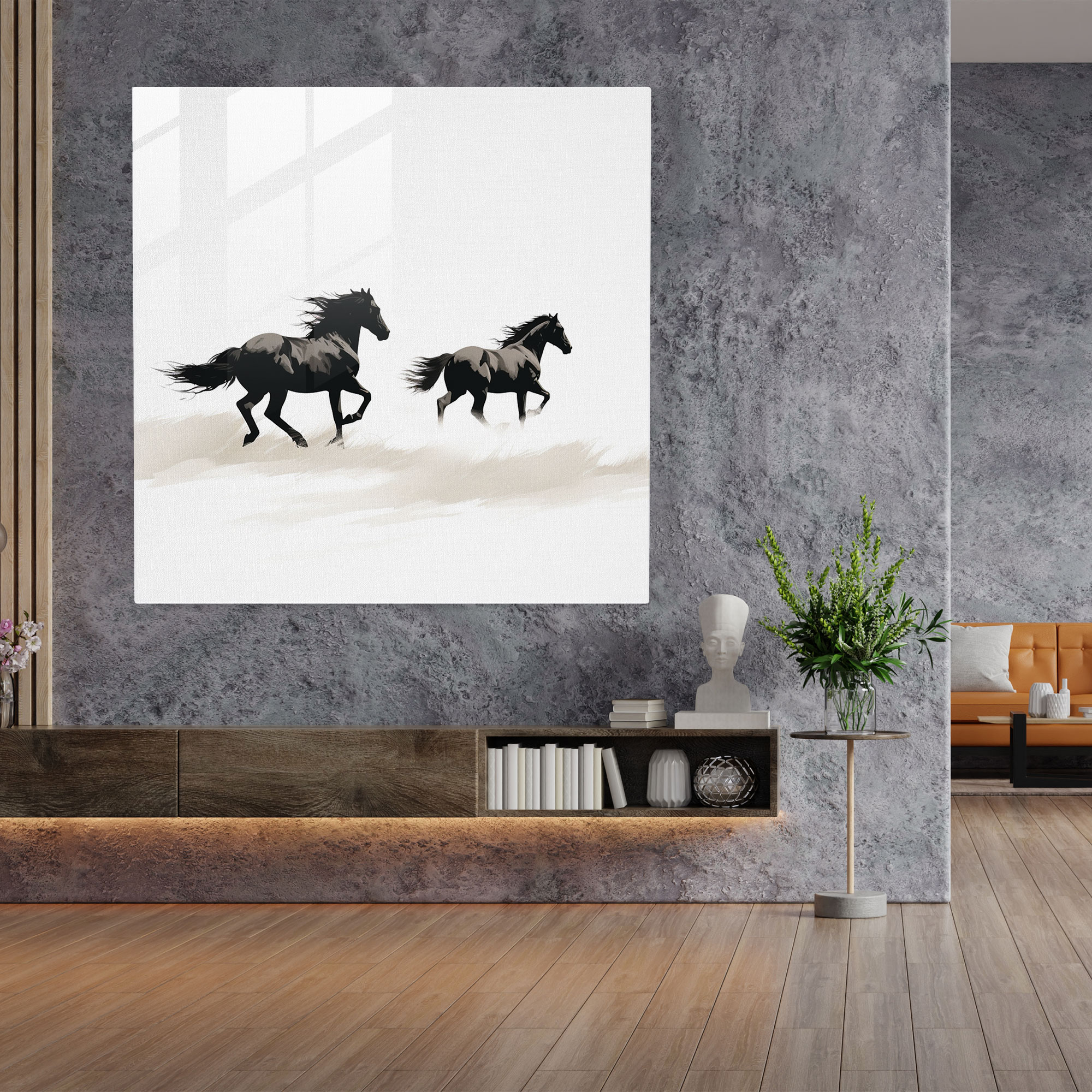 Wildlife Glass Wall Art - Minimalist Horse Sketch - Wildlife, Home Decoration, Wall Decoration, Open Field
