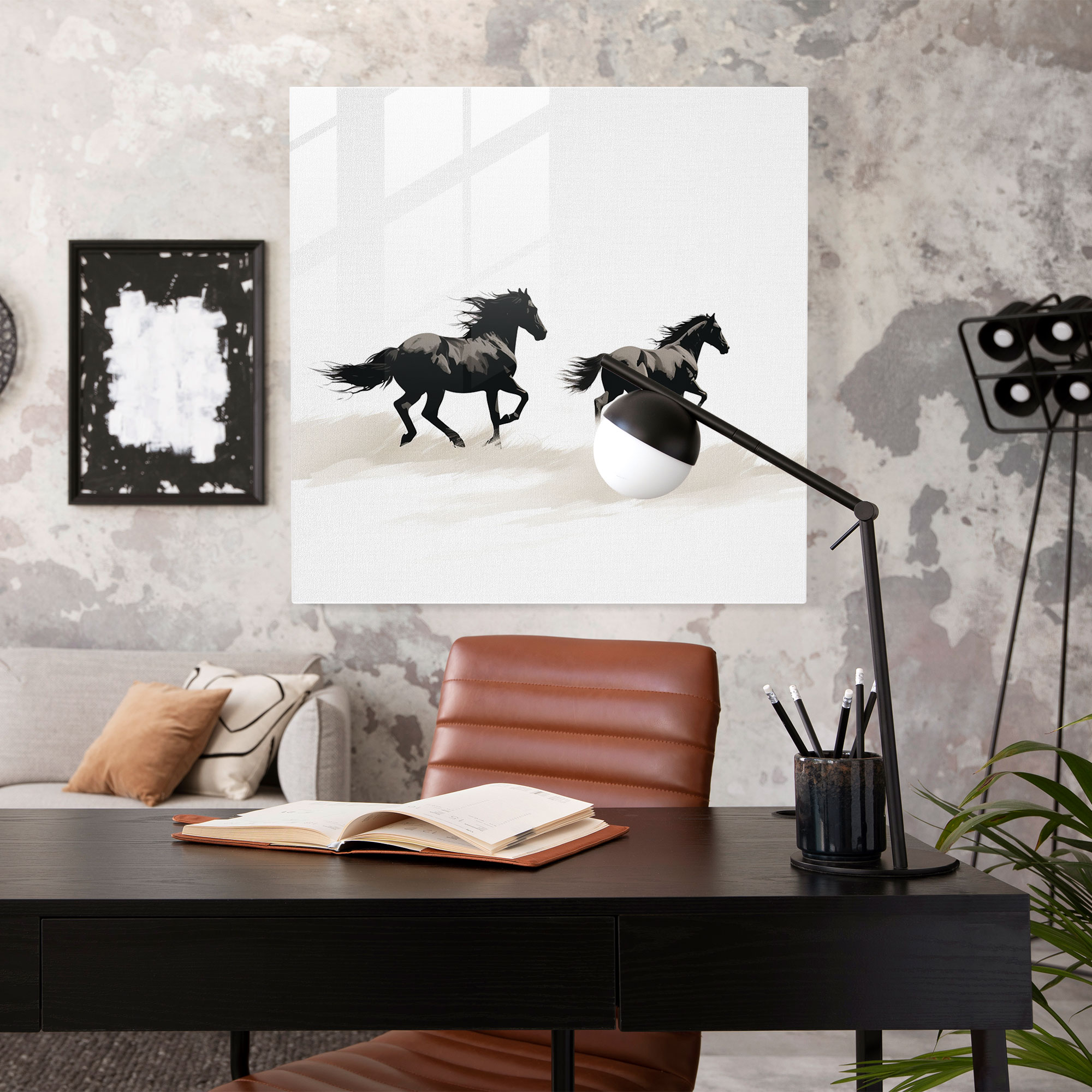 Wildlife Glass Wall Art - Minimalist Horse Sketch - Wildlife, Home Decoration, Wall Decoration, Open Field