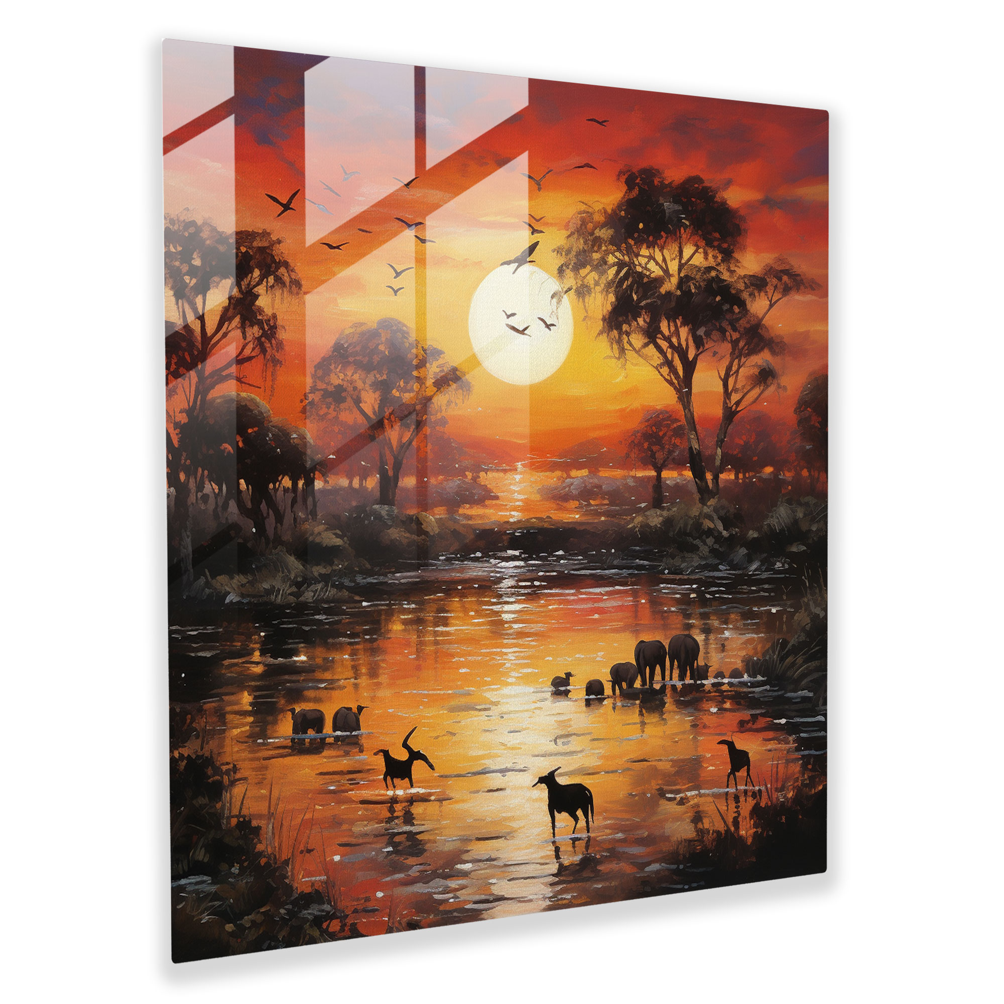 Wildlife Glass Wall Art - Impressionist Sunset - Wildlife, Home Decoration, Glass Print, Impressionist Landscape