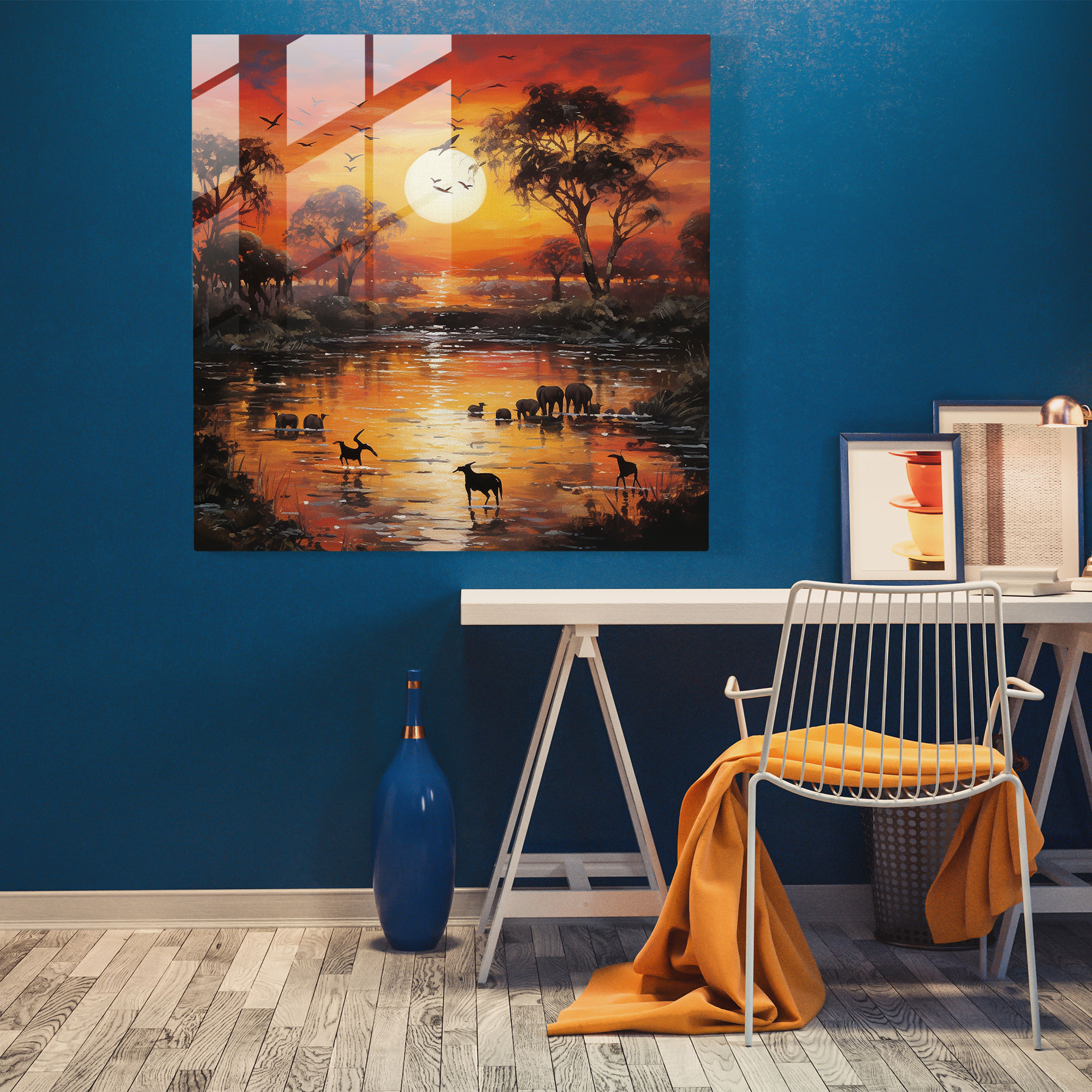 Wildlife Glass Wall Art - Impressionist Sunset - Wildlife, Home Decoration, Glass Print, Impressionist Landscape