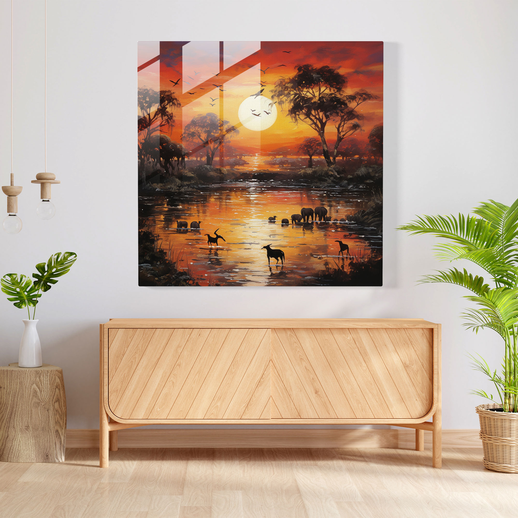 Wildlife Glass Wall Art - Impressionist Sunset - Wildlife, Home Decoration, Glass Print, Impressionist Landscape