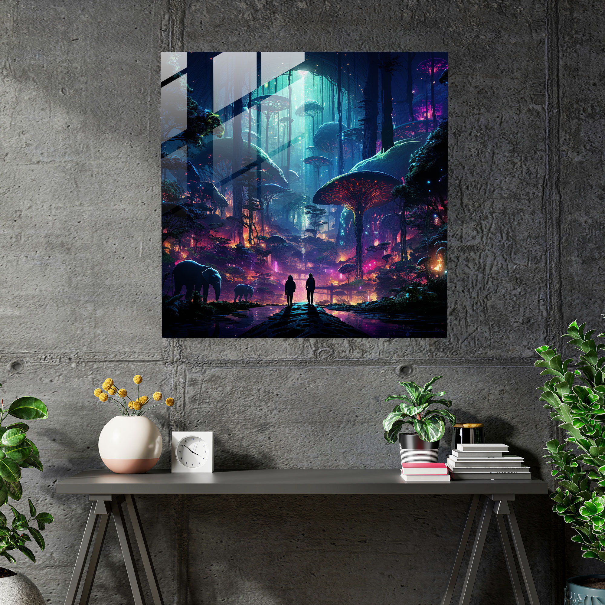 Wildlife Glass Print - Neon Forest - Wildlife, Home Decoration, Glass Print, Glass Wall Art