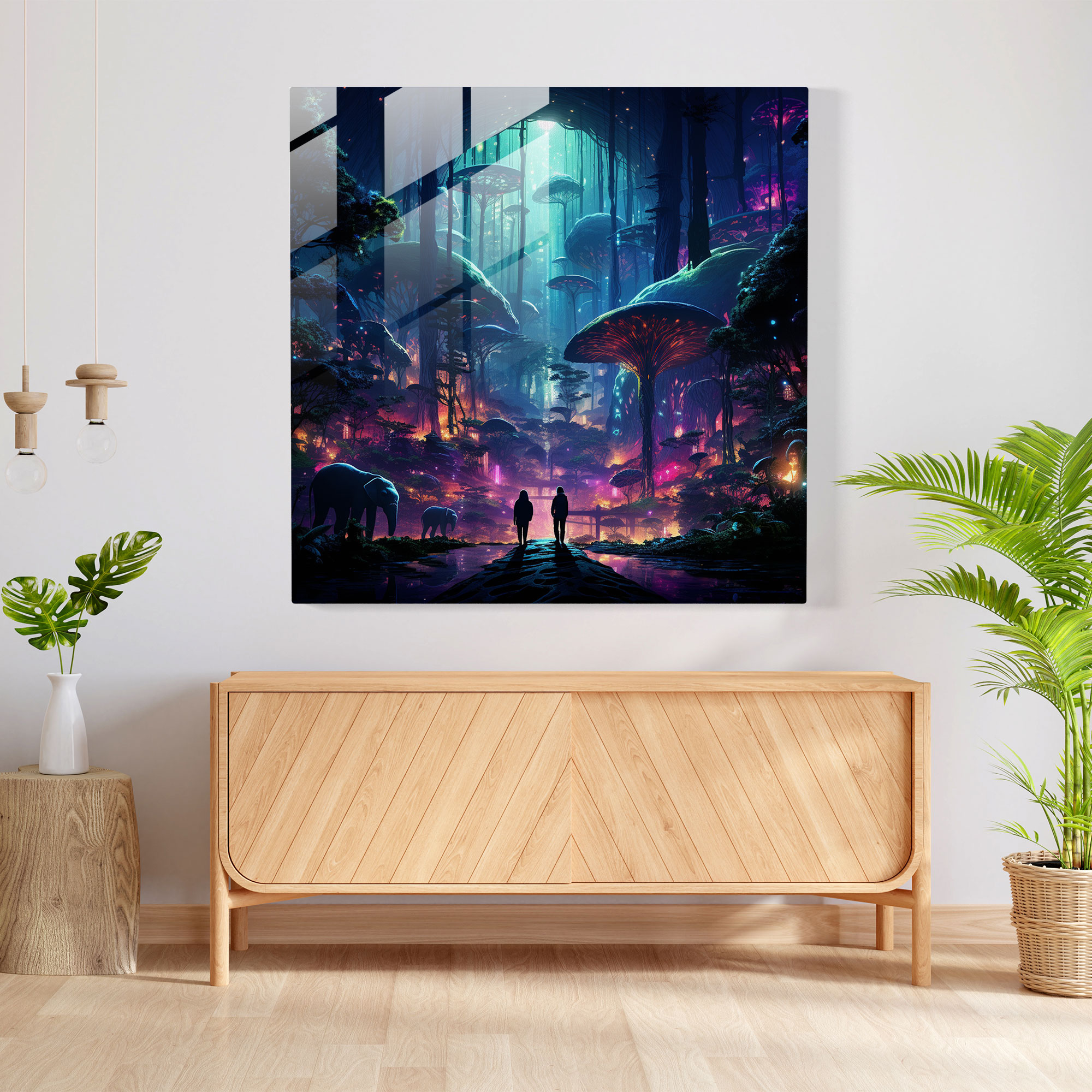 Wildlife Glass Print - Neon Forest - Wildlife, Home Decoration, Glass Print, Glass Wall Art