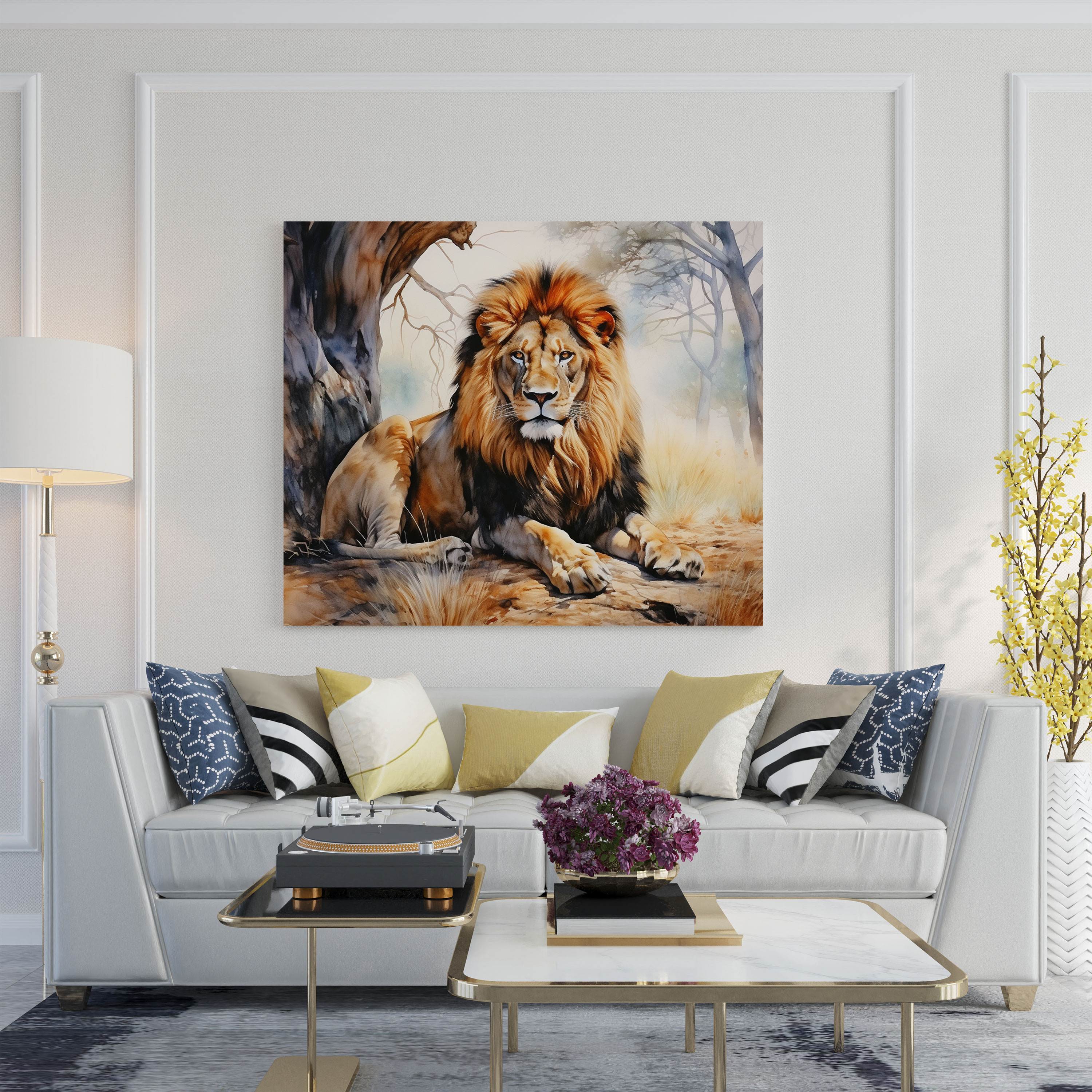 Wildlife Canvas Print - Detailed Watercolor Lion Wall Art - Wildlife, Nature, Canvas, Home Decoration