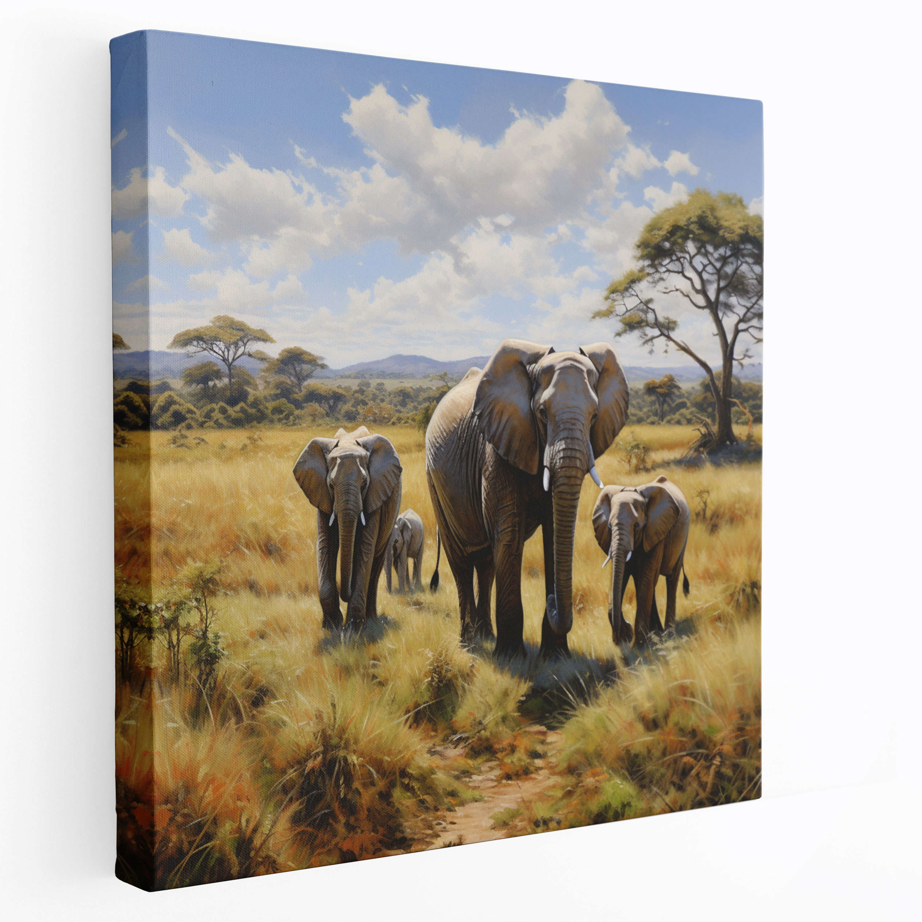 Wildlife Canvas Print - Realistic Oil Painting Of Grazing Elephants - Wildlife, Canvas Wall Art, Wildlife, Elephants