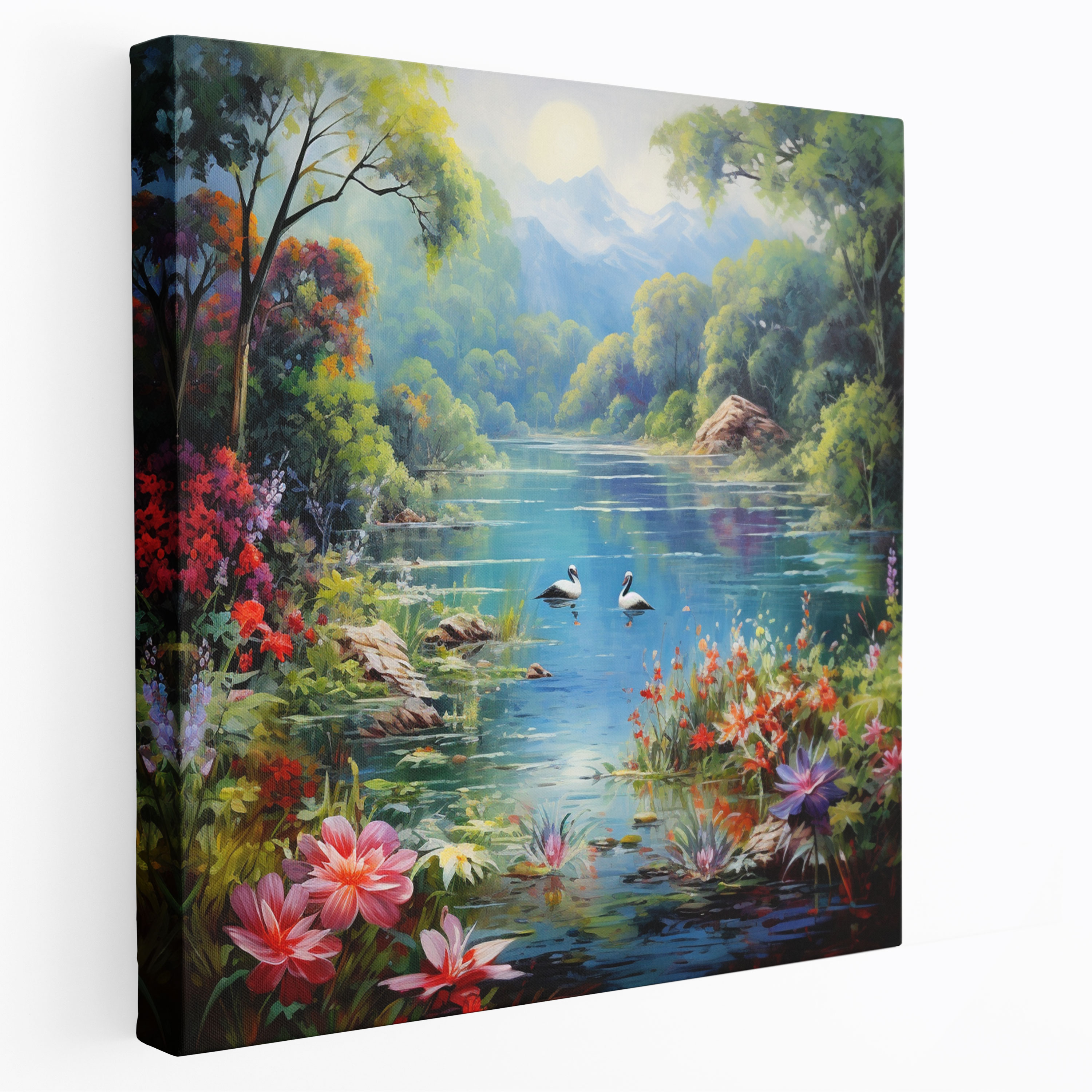 Wildlife Wall Art - Impressionist Lake With Birds Canvas Print - Wildlife, Nature, Canvas Print, Wall Art