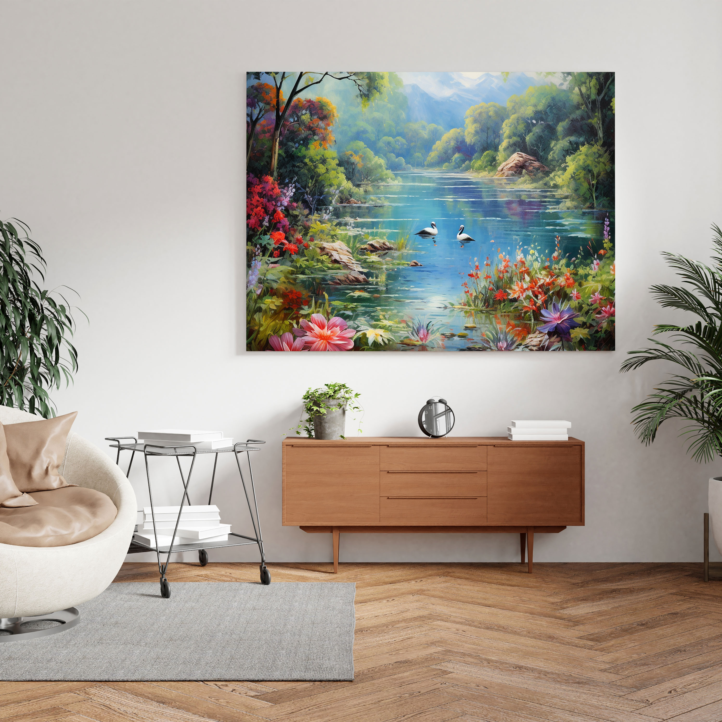 Wildlife Wall Art - Impressionist Lake With Birds Canvas Print - Wildlife, Nature, Canvas Print, Wall Art