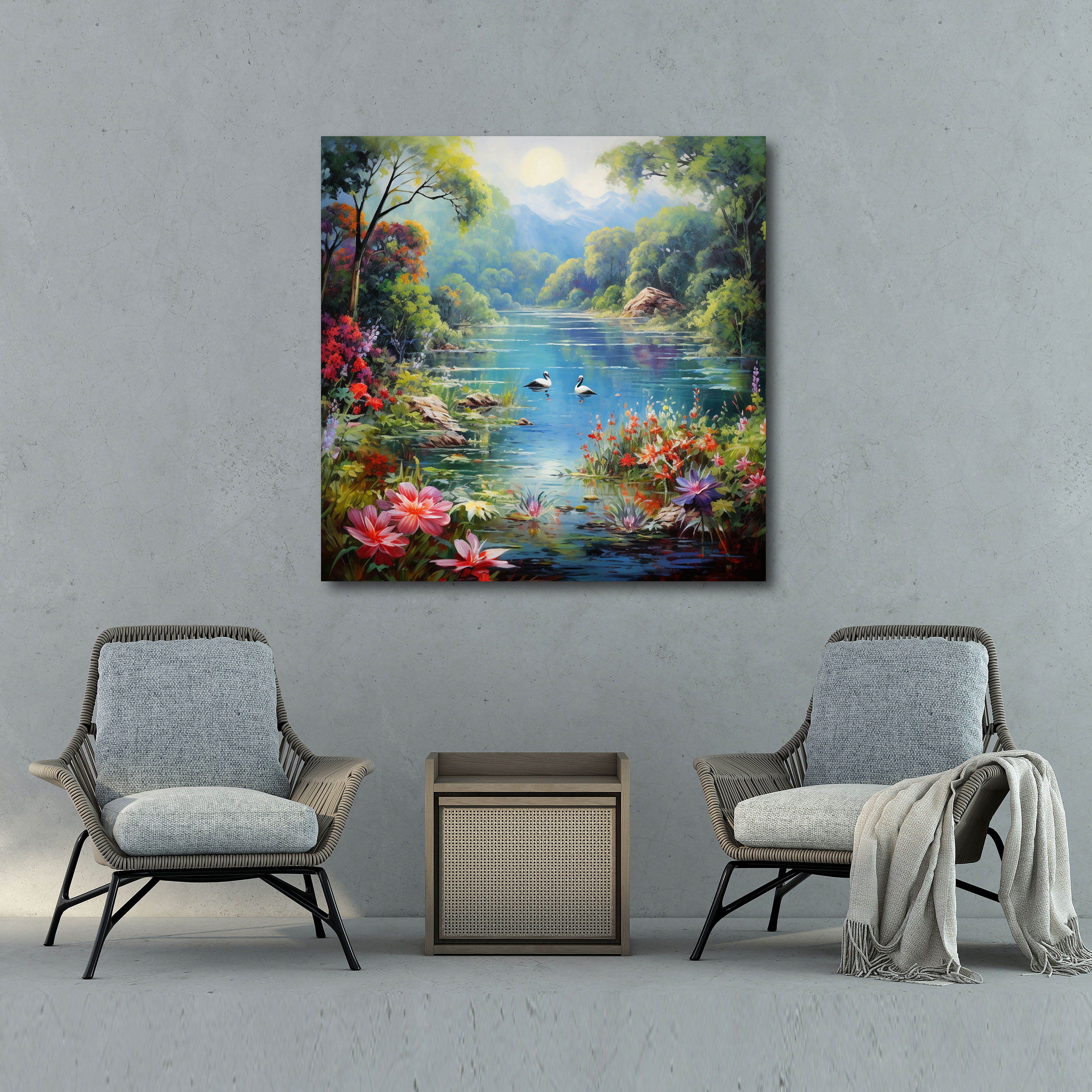Wildlife Wall Art - Impressionist Lake With Birds Canvas Print - Wildlife, Nature, Canvas Print, Wall Art