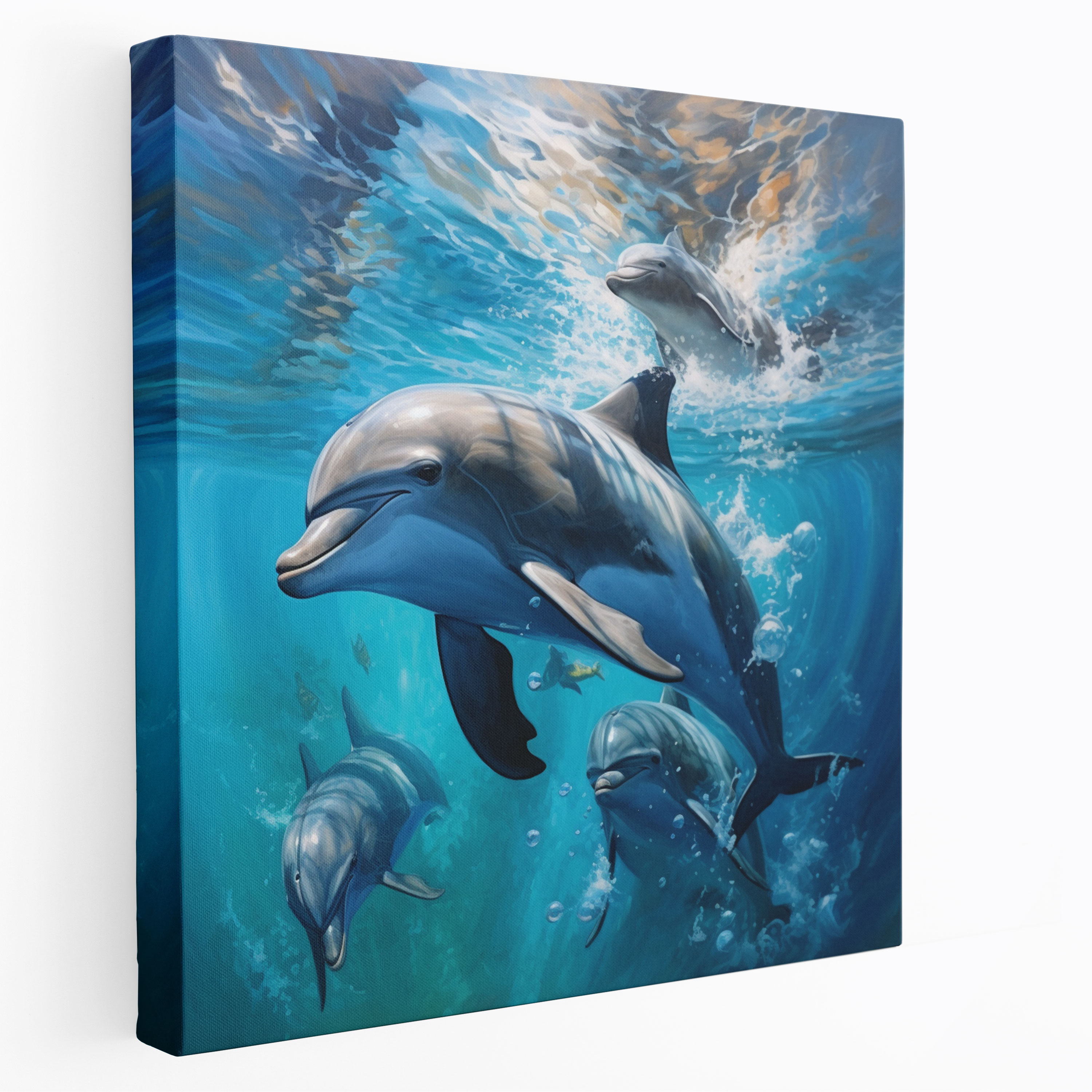 Wildlife Wall Art - Graceful Dolphins In The Ocean - Wildlife, Canvas Print, Realistic Oil Painting, Wildlife