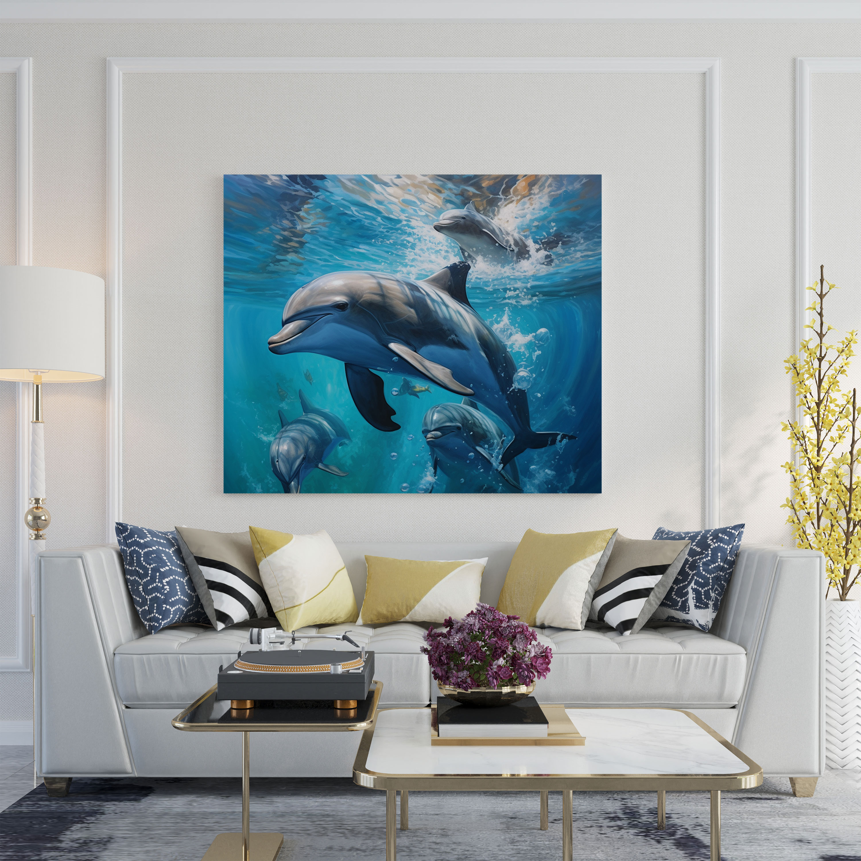 Wildlife Wall Art - Graceful Dolphins In The Ocean - Wildlife, Canvas Print, Realistic Oil Painting, Wildlife