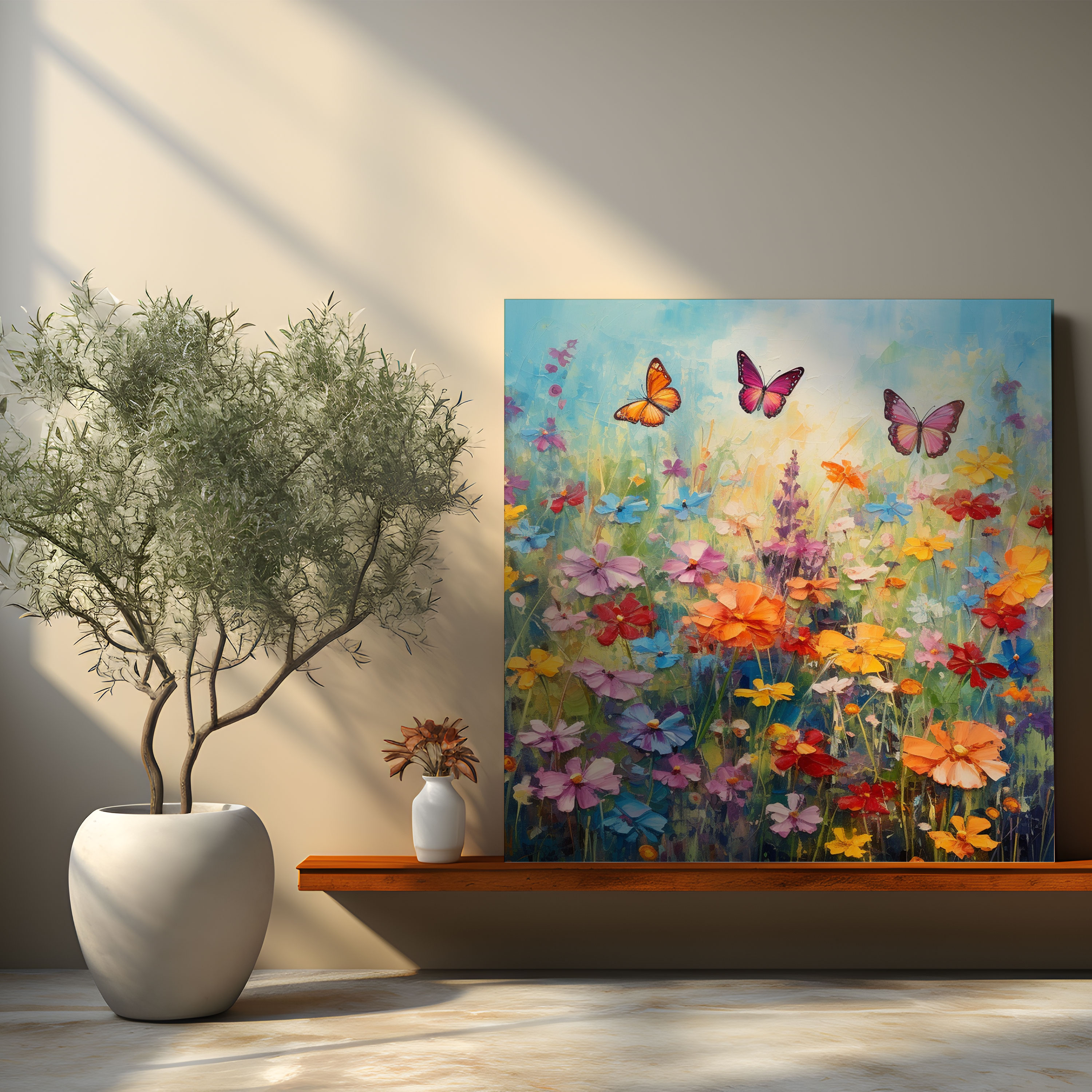 Wildlife Wall Decoration - Colorful Flowers And Butterflies - Wildlife, Wall Decoration, Canvas Wall Art, Wildlife