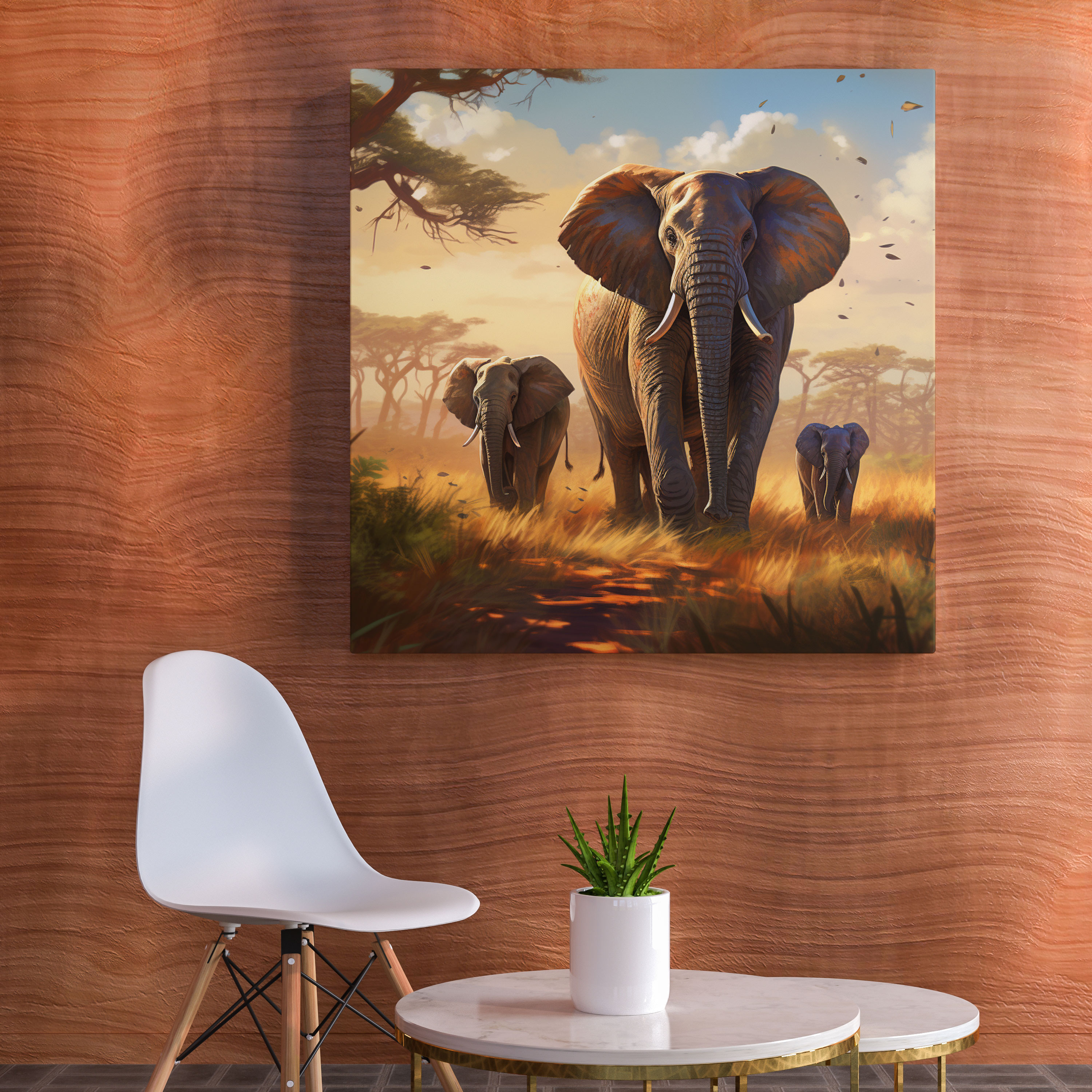 Wildlife Canvas Print - Peaceful Elephant Family Wall Art - Wildlife, Canvas, Elephant Family, Home Decoration