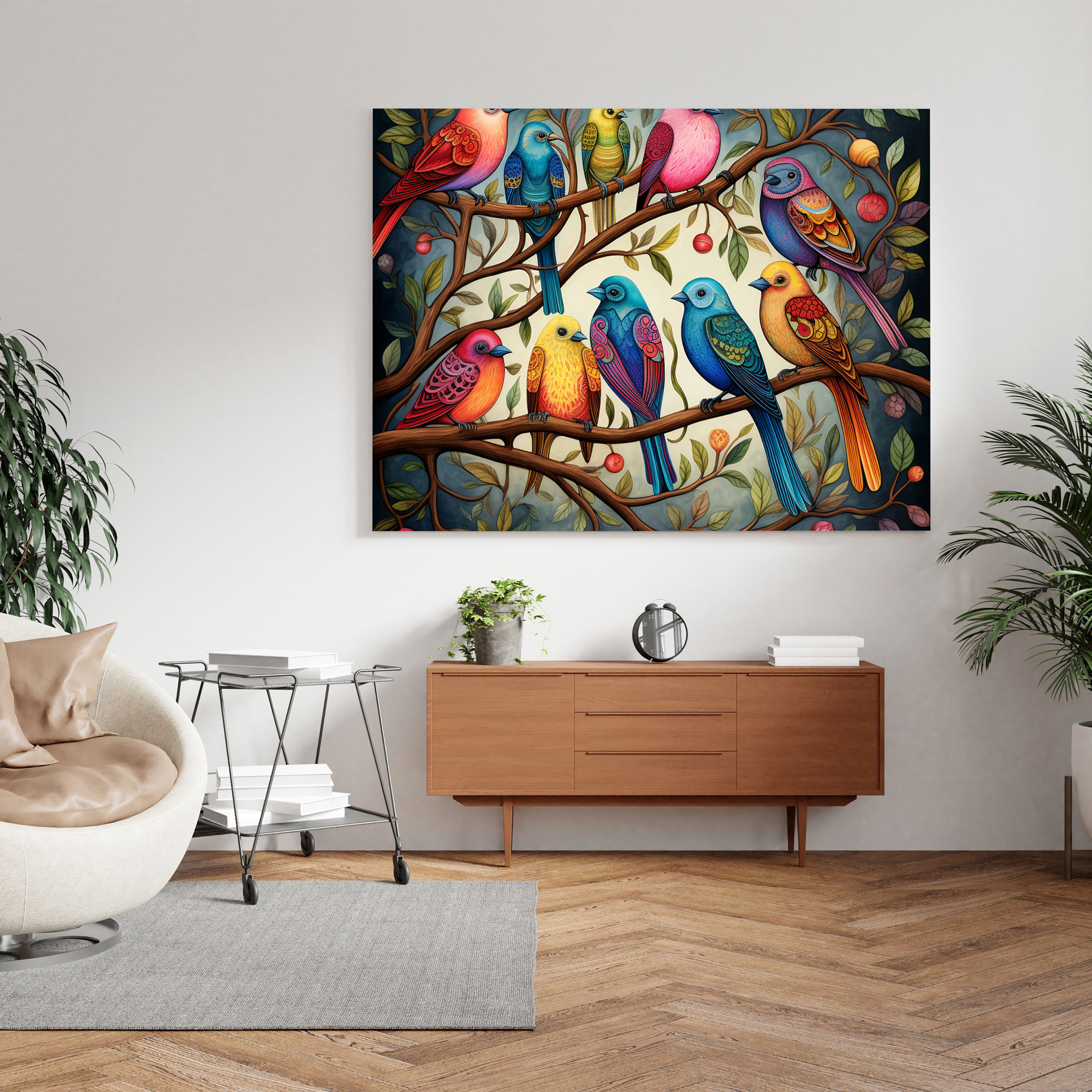 Wildlife Canvas Print - Colorful Birds Wall Art - Wildlife, Canvas, Canvas Wall Art, Whimsical Illustration
