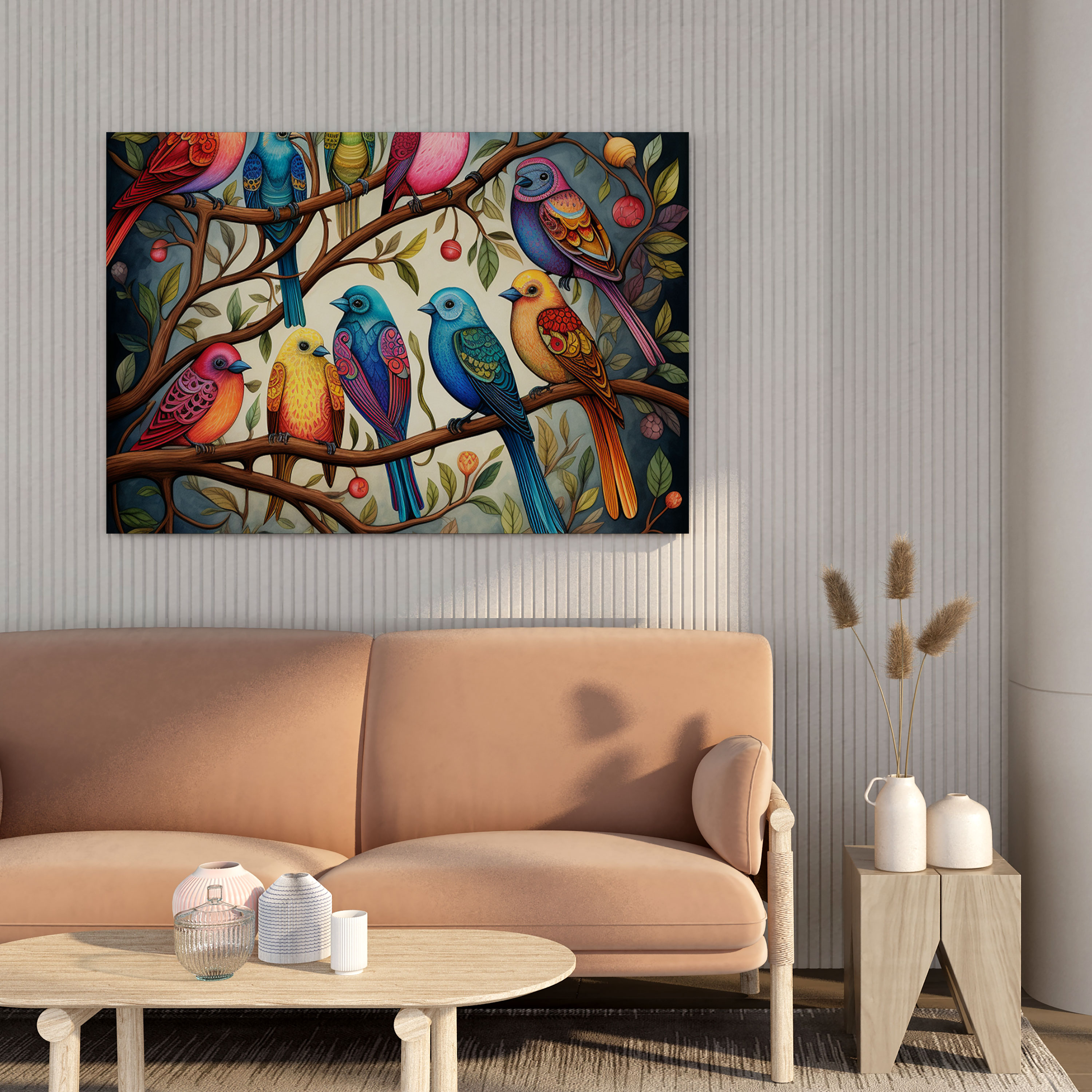 Wildlife Canvas Print - Colorful Birds Wall Art - Wildlife, Canvas, Canvas Wall Art, Whimsical Illustration