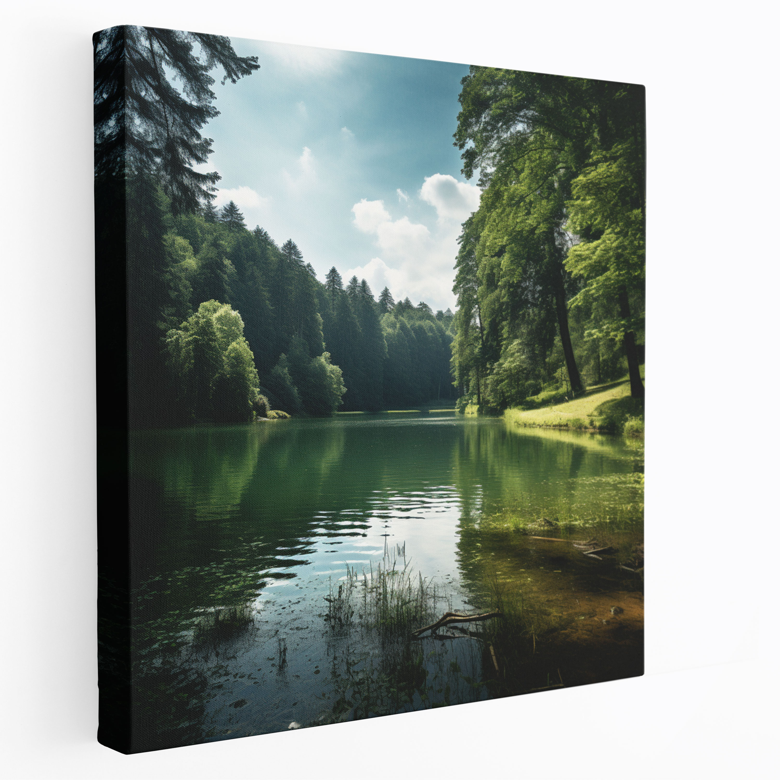 Wildlife Wall Art - Serene Lake Photograph - Wildlife, Lush Green Forest, Canvas, Photograph