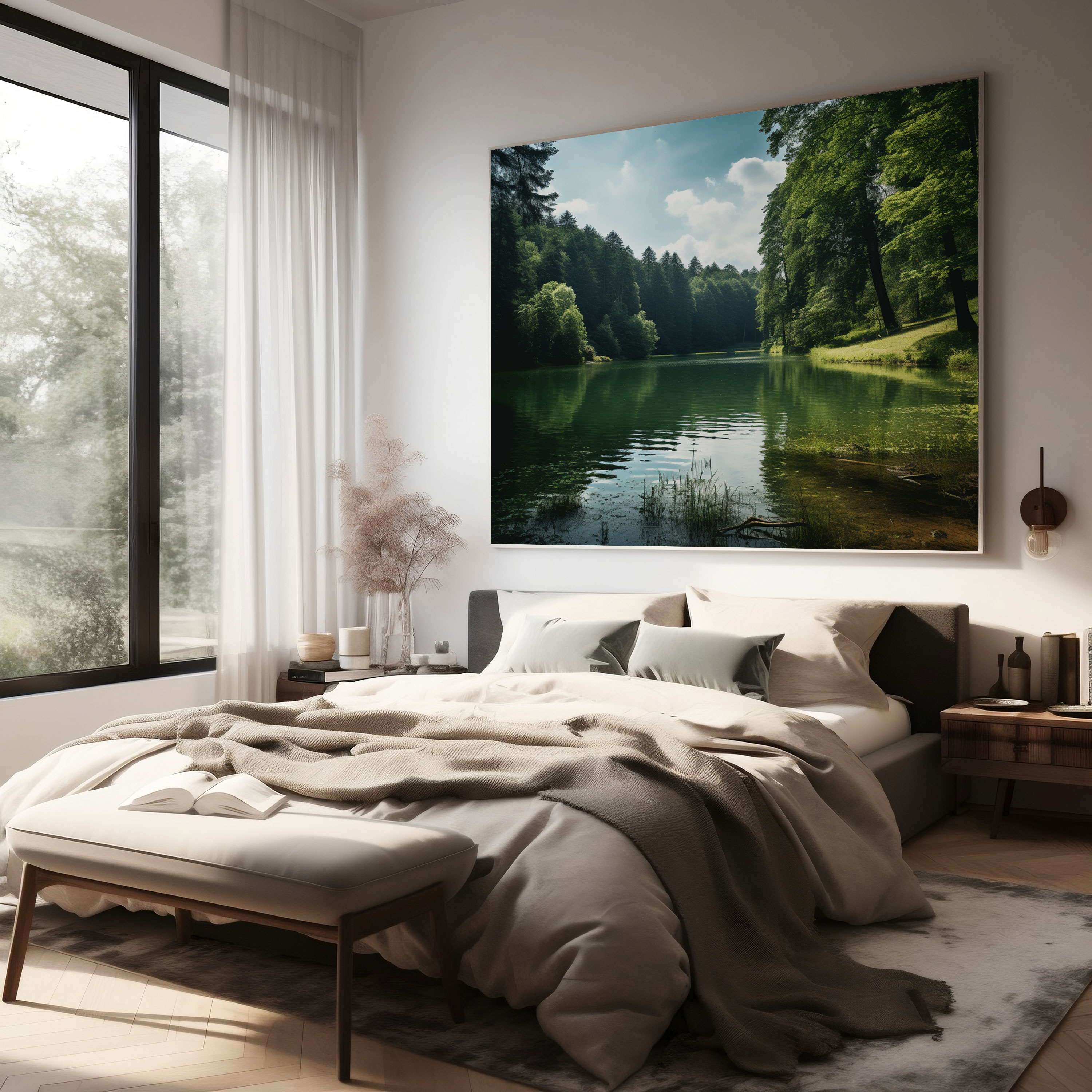 Wildlife Wall Art - Serene Lake Photograph - Wildlife, Lush Green Forest, Canvas, Photograph