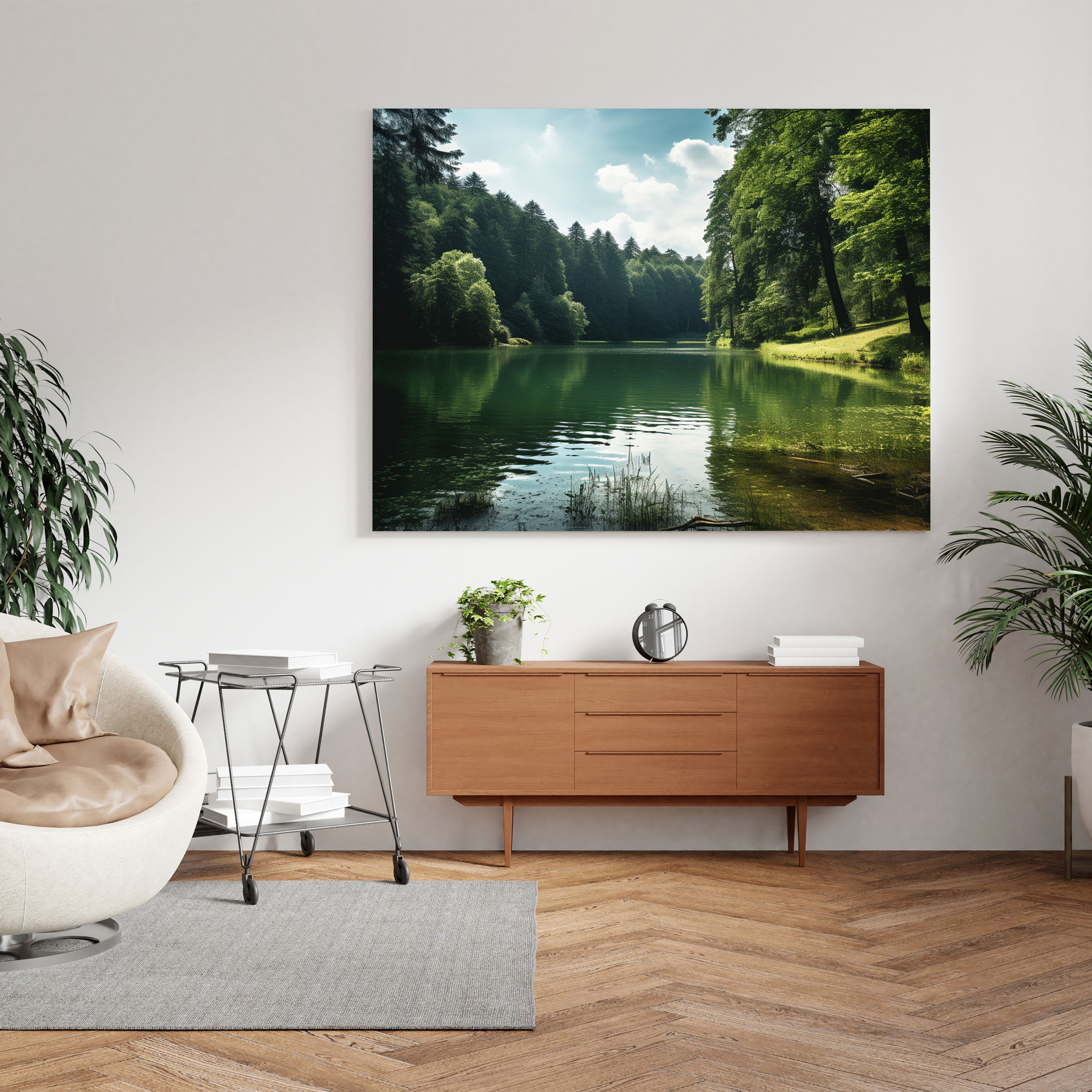 Wildlife Wall Art - Serene Lake Photograph - Wildlife, Lush Green Forest, Canvas, Photograph