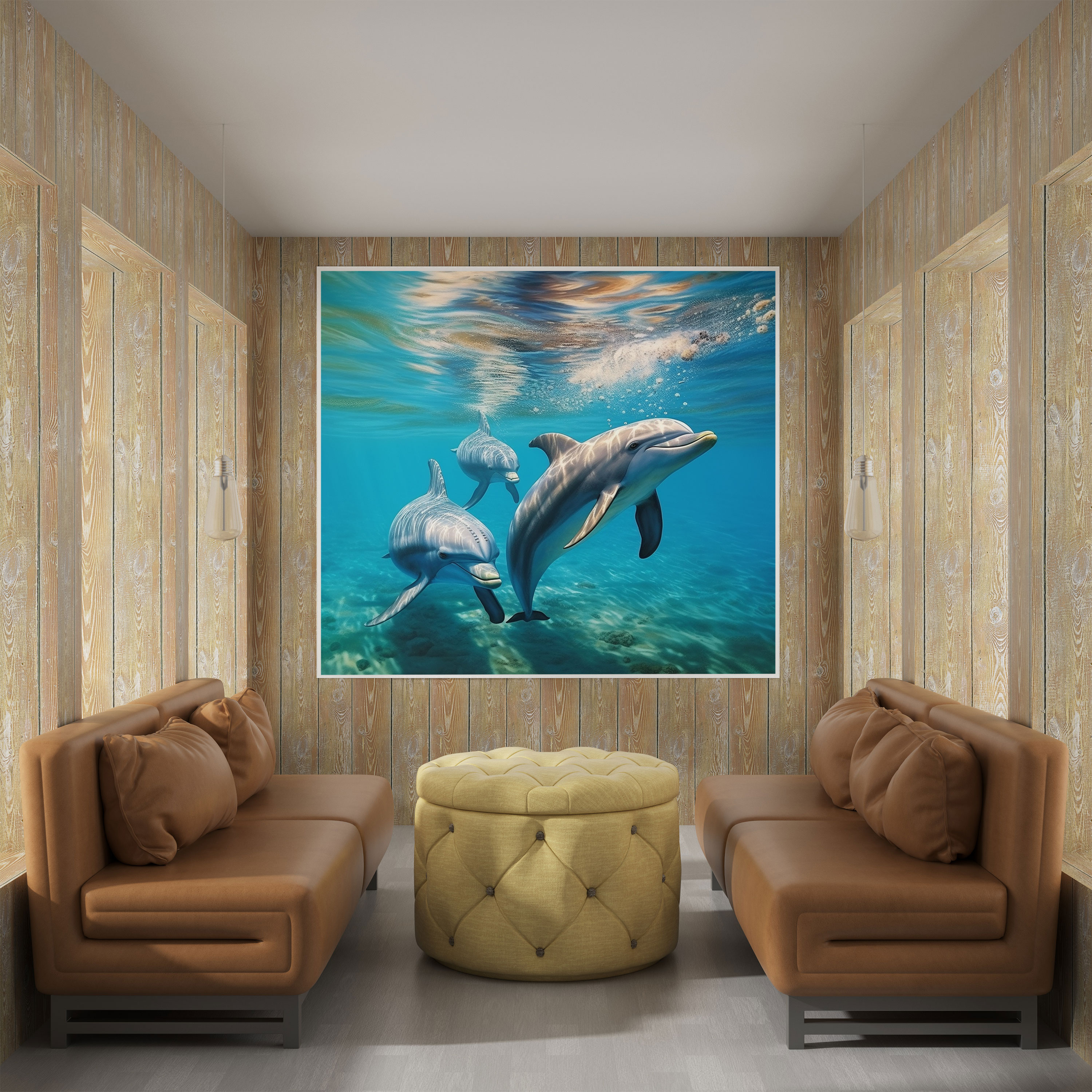 Wildlife Canvas Print - Serene Family Of Dolphins In Ocean Waters - Wildlife, Wall Decoration, Canvas, Wall Art