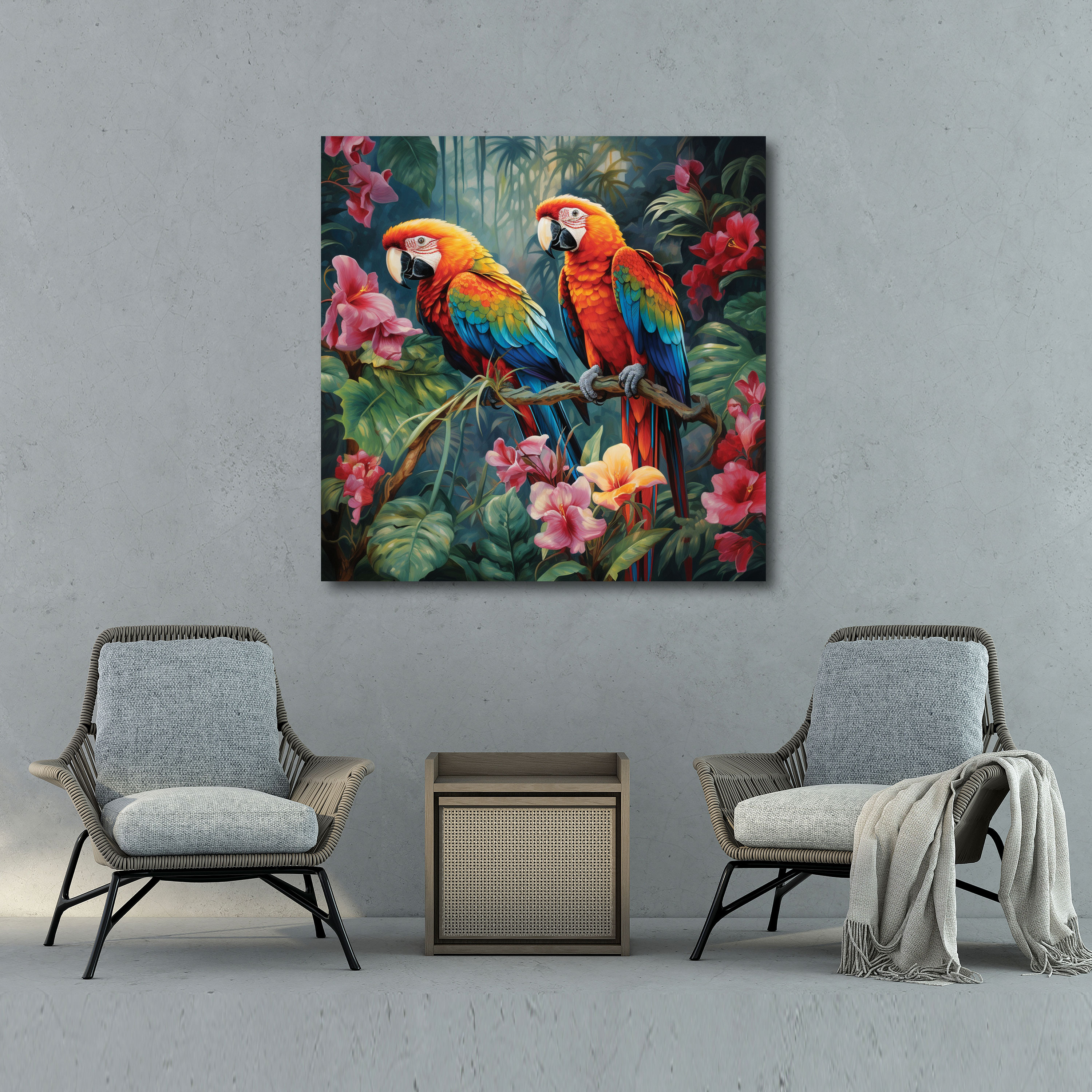 Wildlife Canvas Print - Stunning Parrots Among Tropical Foliage - Wildlife, Wall Art, Canvas Print, Wall Decoration