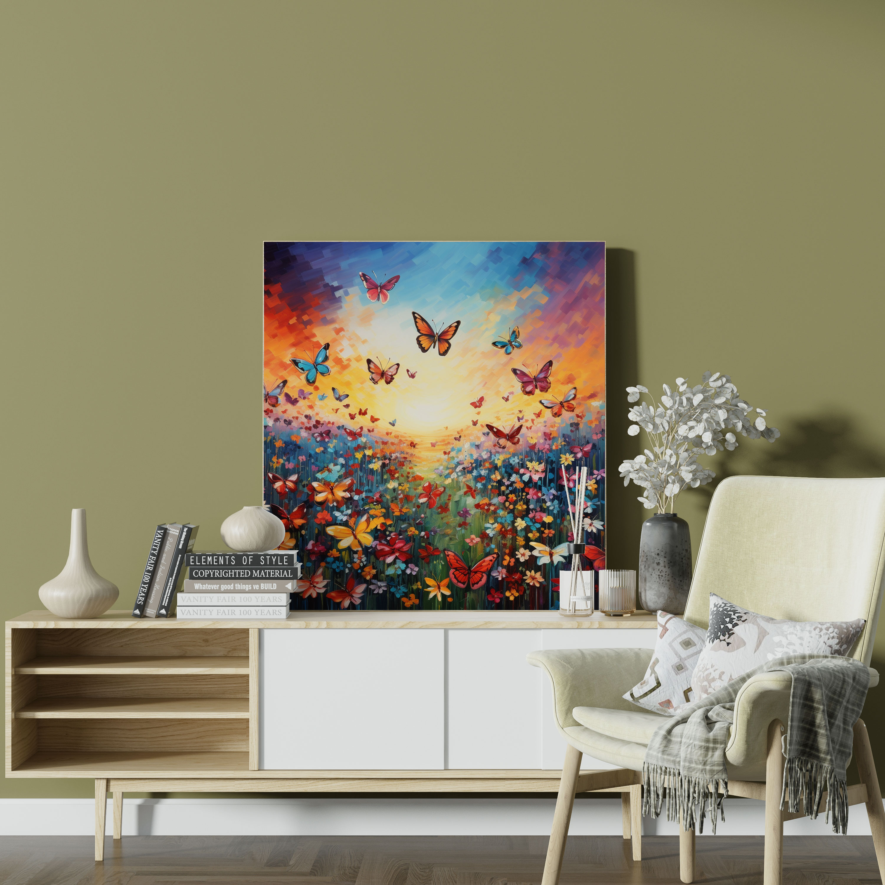 Wildlife Canvas Print - Mesmerizing Butterflies Among Wildflowers - Wildlife, Wall Decoration, Butterflies, Canvas