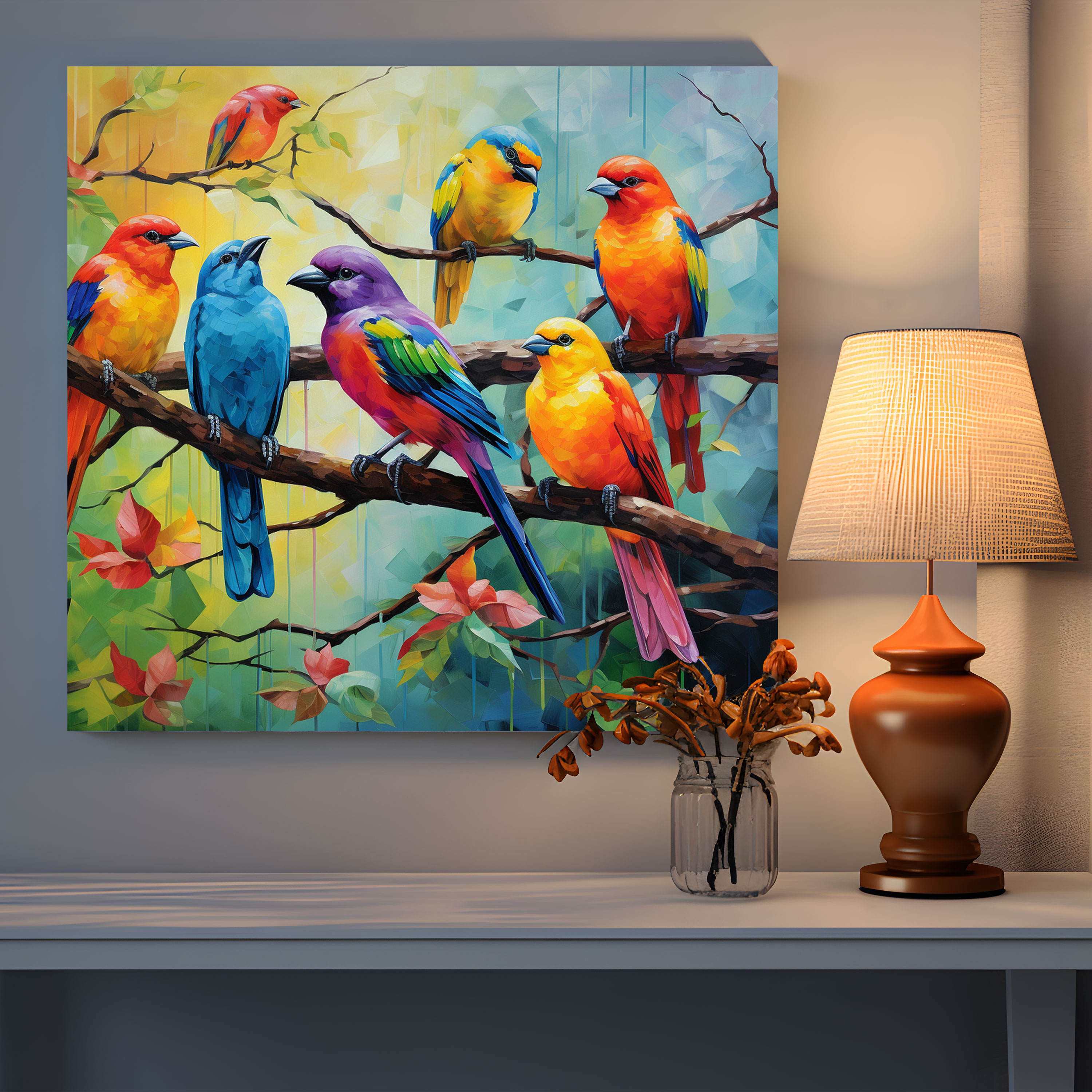 Wildlife Wall Art - Colorful Birds - Wildlife, Canvas Wall Art, Wall Decoration, Vibrant Acrylic Painting