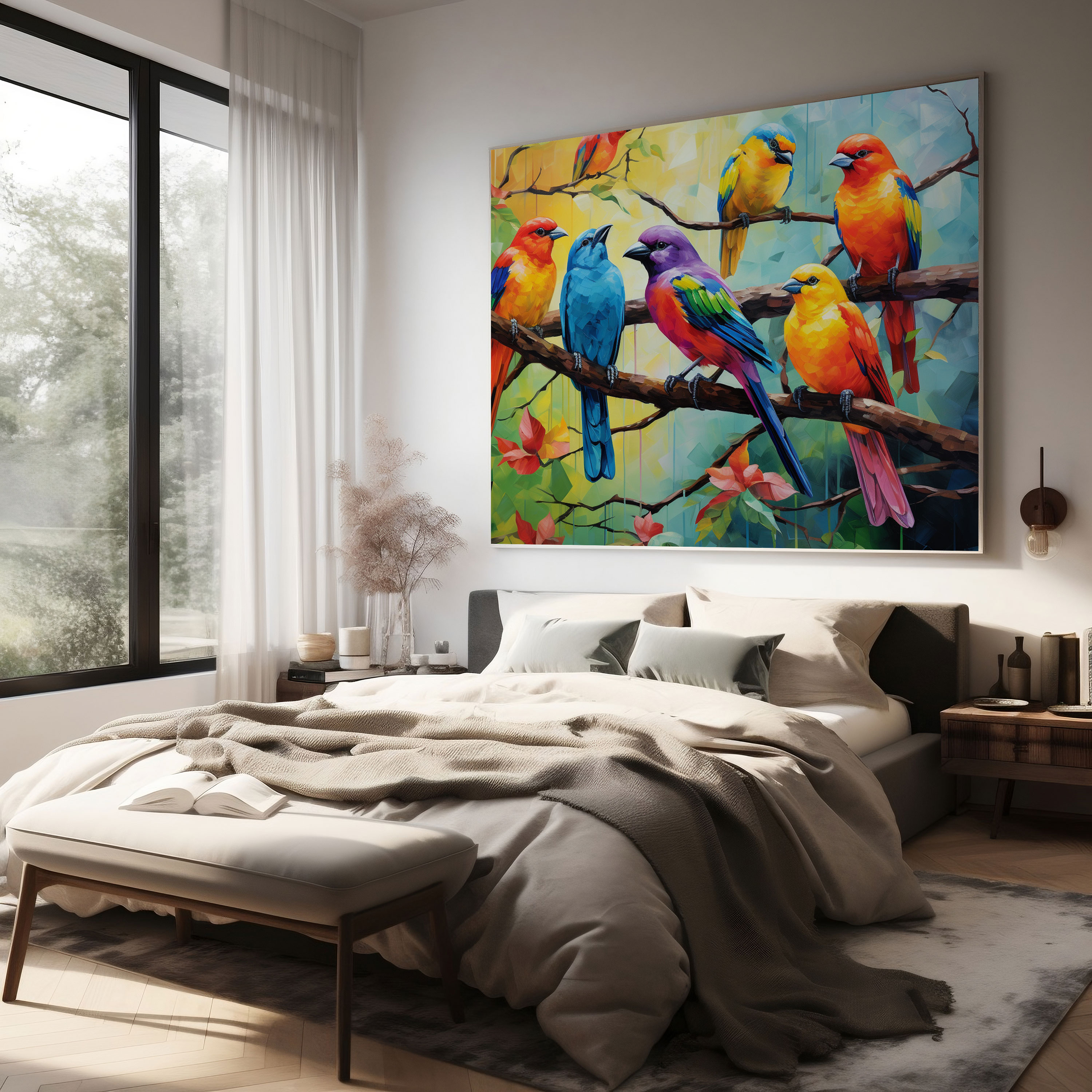Wildlife Wall Art - Colorful Birds - Wildlife, Canvas Wall Art, Wall Decoration, Vibrant Acrylic Painting