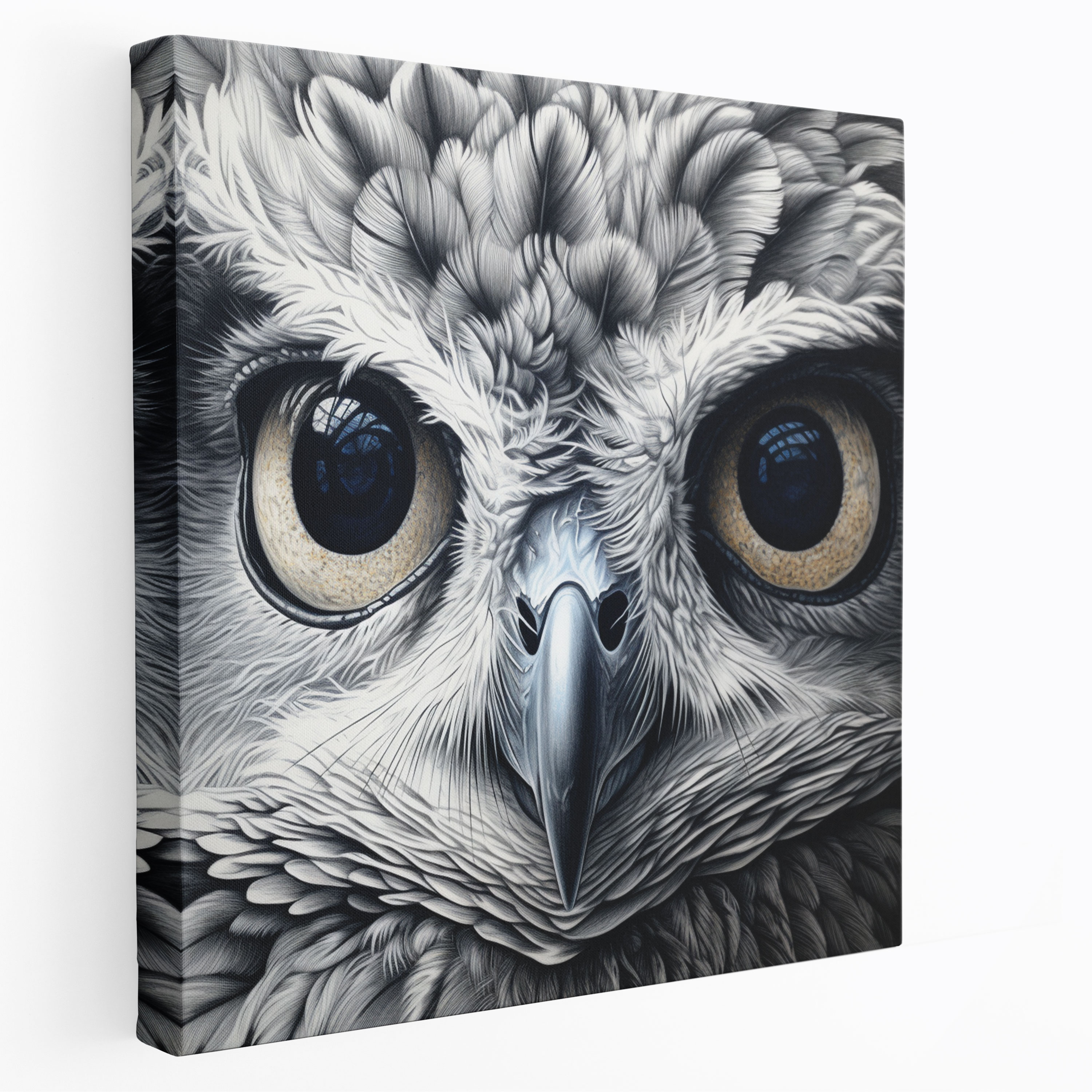 Wildlife Wall Print - Wise Owl - Wildlife, Wise Owl, Canvas Wall Art, Detailed Pencil Drawing