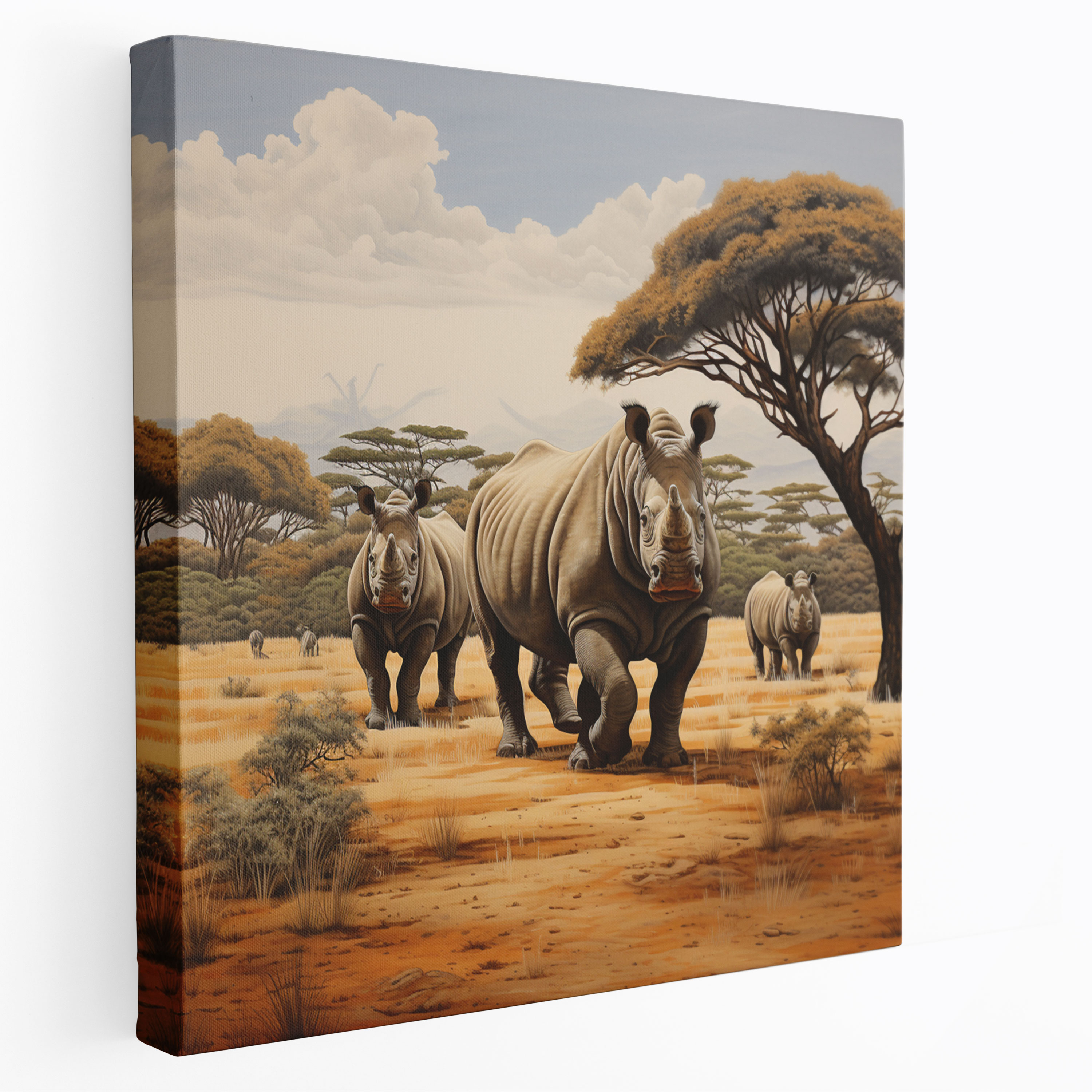 Wildlife Wall Art - African Rhinoceros - Wildlife, Group Of Rhinoceros, Canvas, Natural Savannah