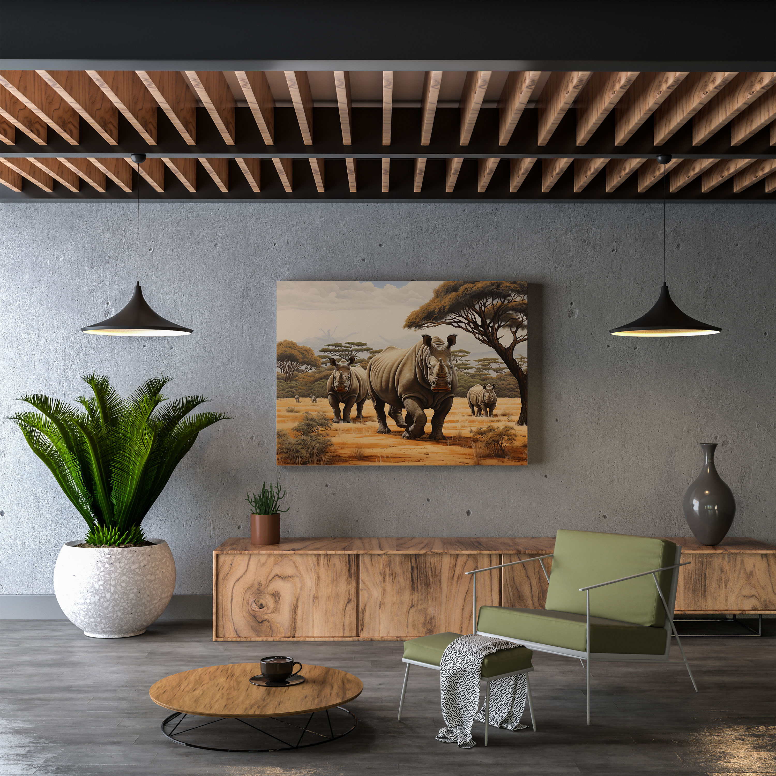Wildlife Wall Art - African Rhinoceros - Wildlife, Group Of Rhinoceros, Canvas, Natural Savannah