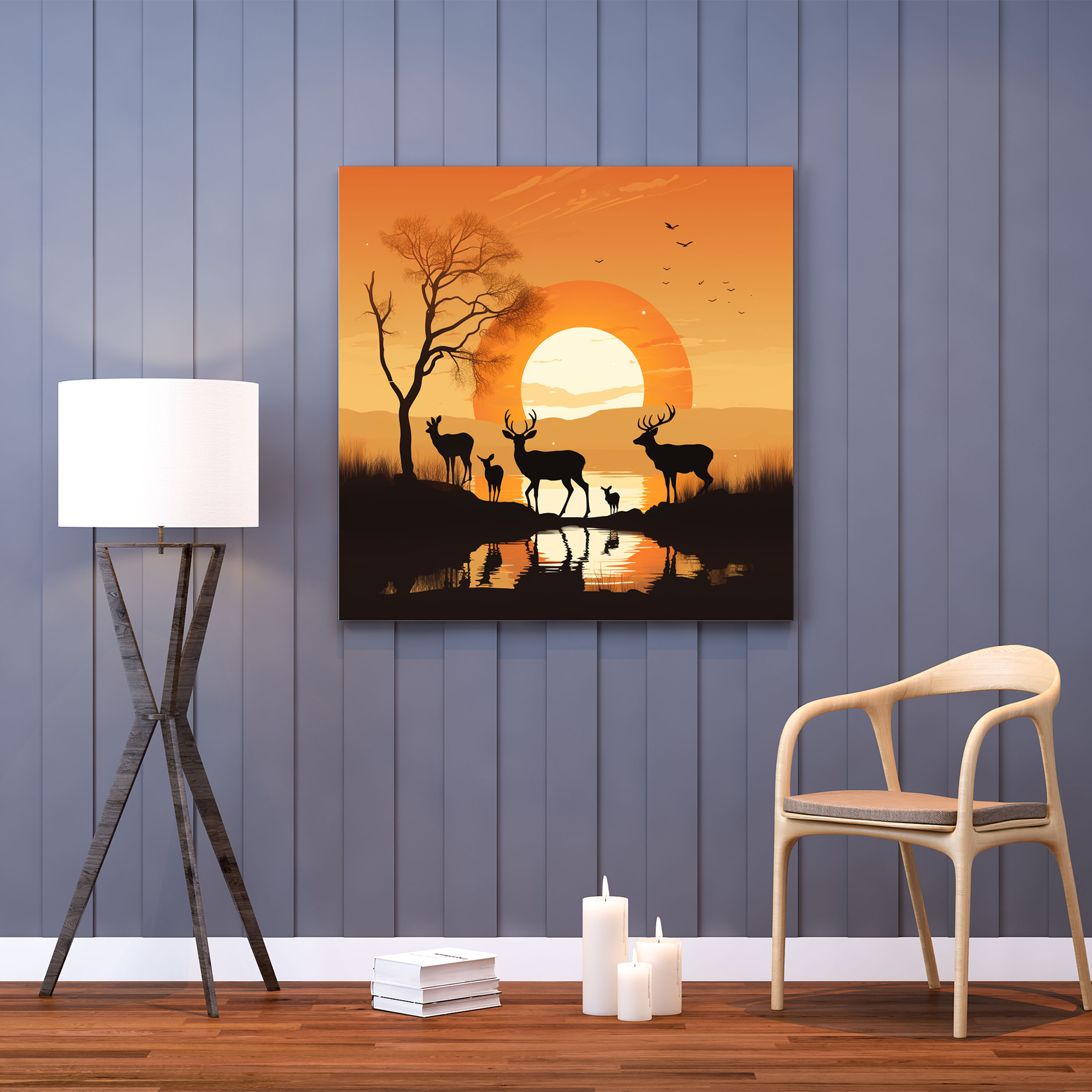 Wildlife Wall Print - Serene Deer - Wildlife, Beautiful Sunset, Wall Art, Canvas