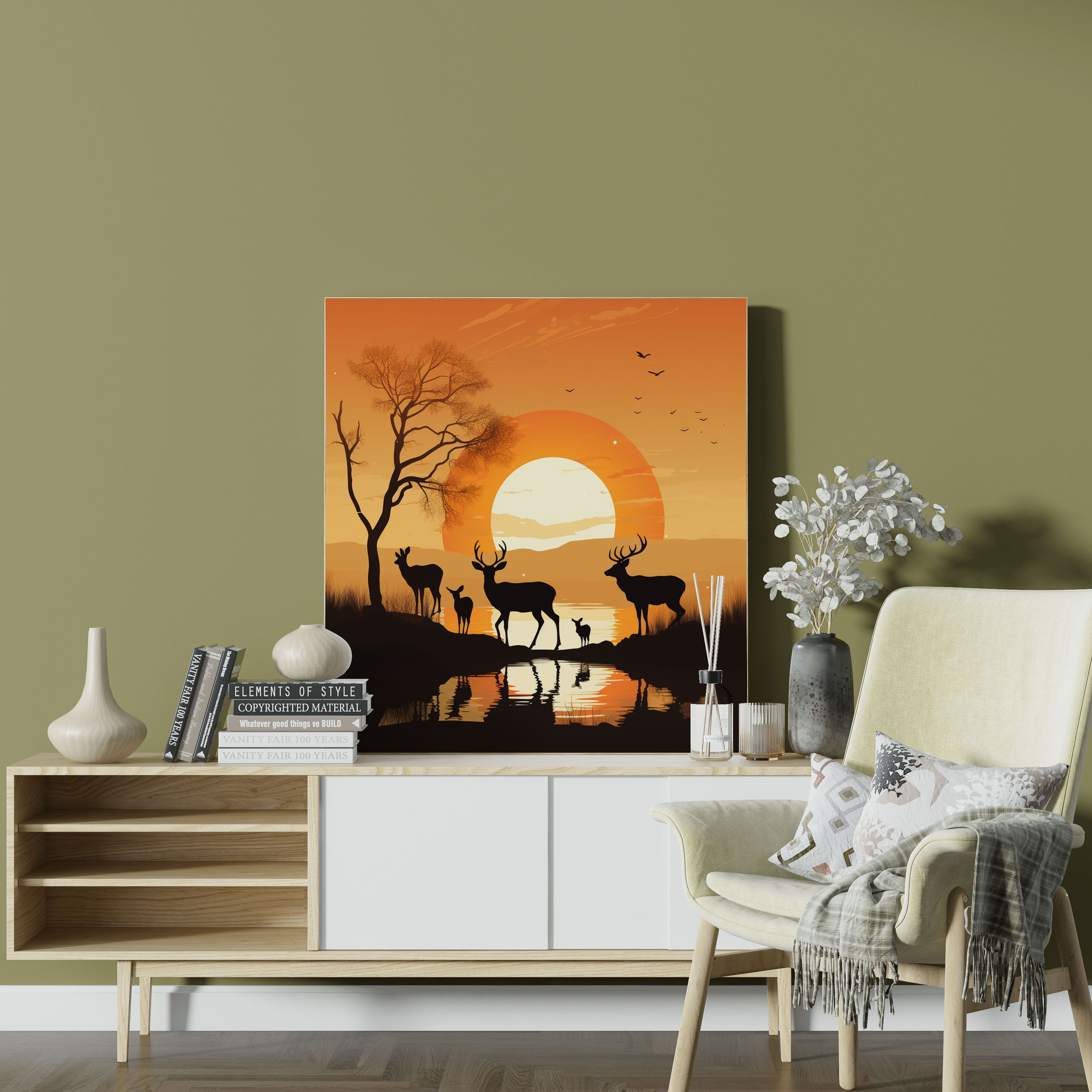 Wildlife Wall Print - Serene Deer - Wildlife, Beautiful Sunset, Wall Art, Canvas