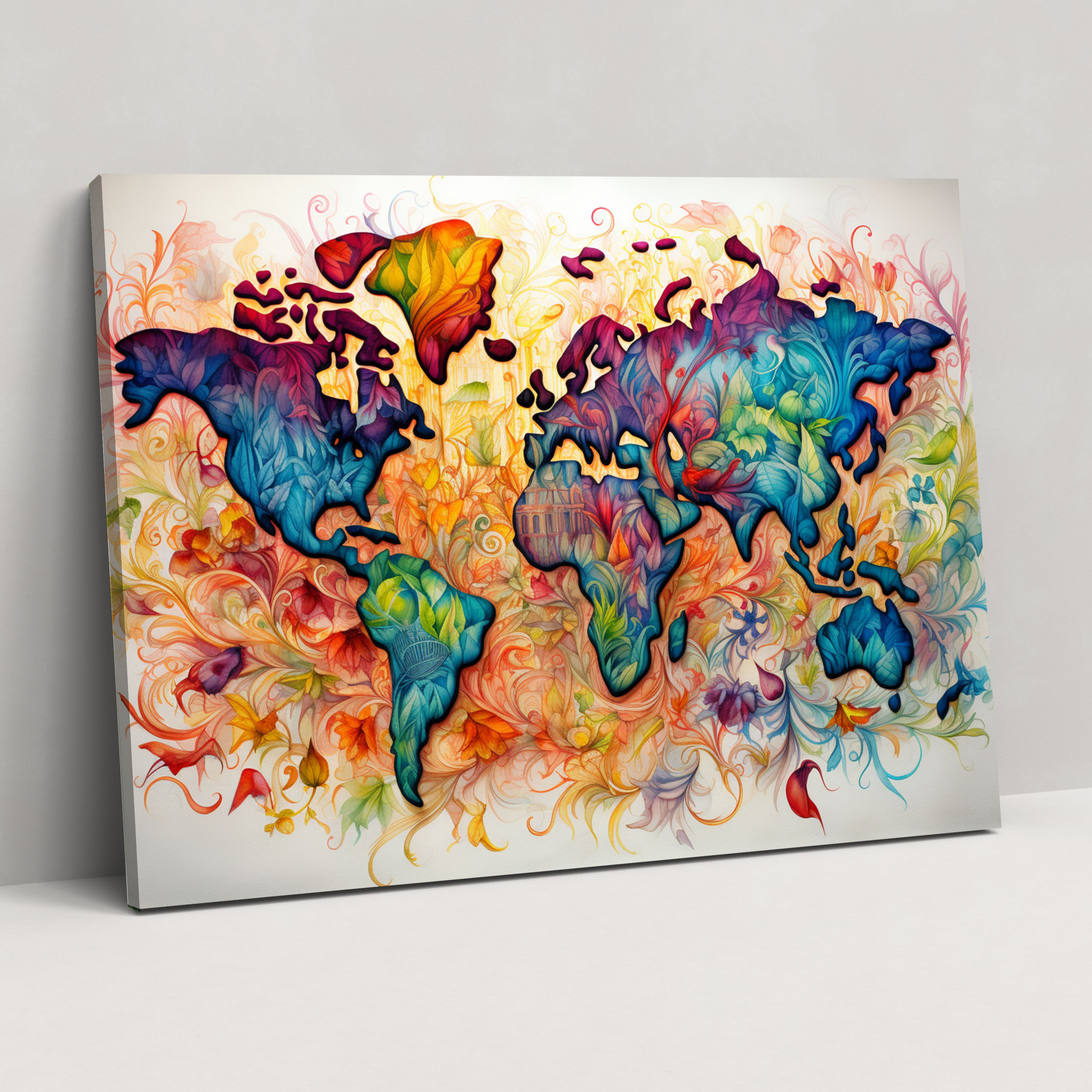 World Map Watercolor Canvas Print - World Map, Home Decoration, Wall Art, Wall Decoration