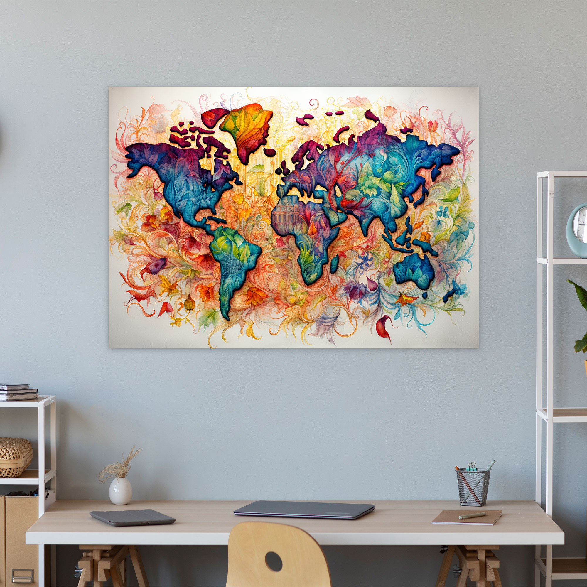 World Map Watercolor Canvas Print - World Map, Home Decoration, Wall Art, Wall Decoration