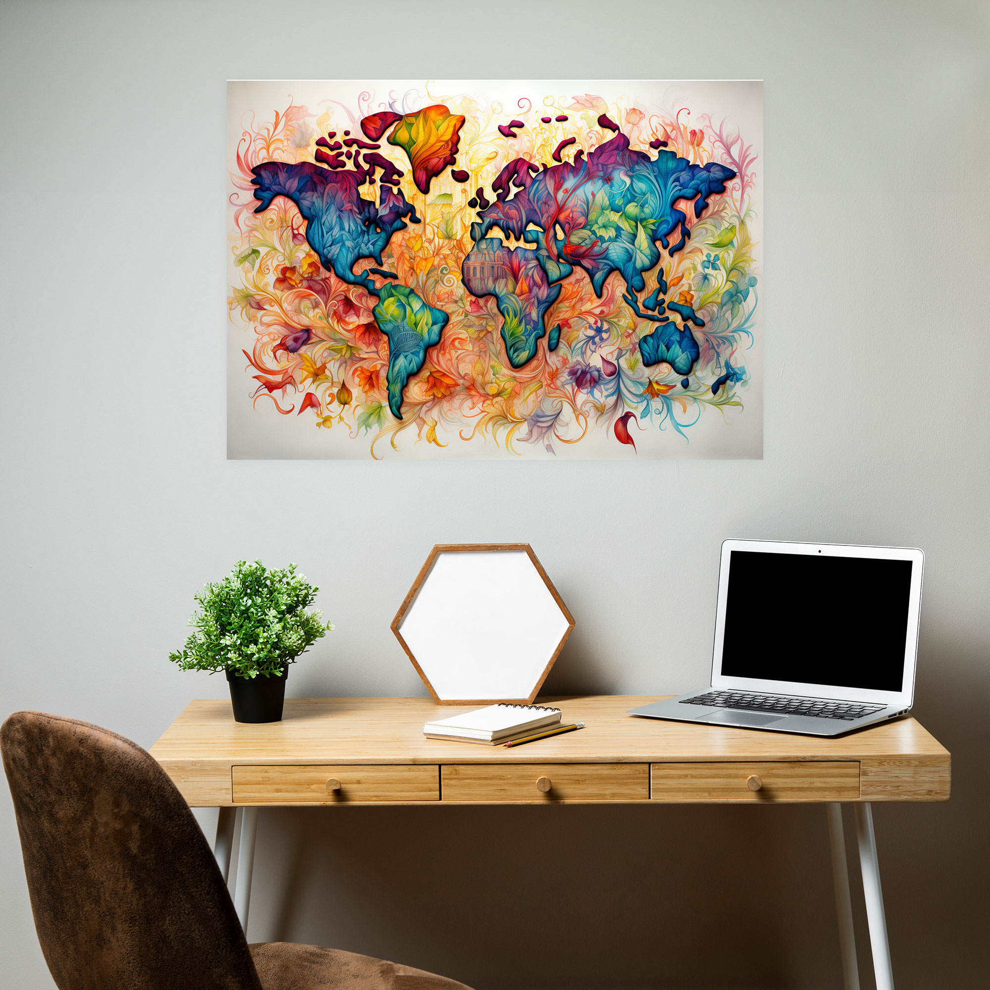 World Map Watercolor Canvas Print - World Map, Home Decoration, Wall Art, Wall Decoration