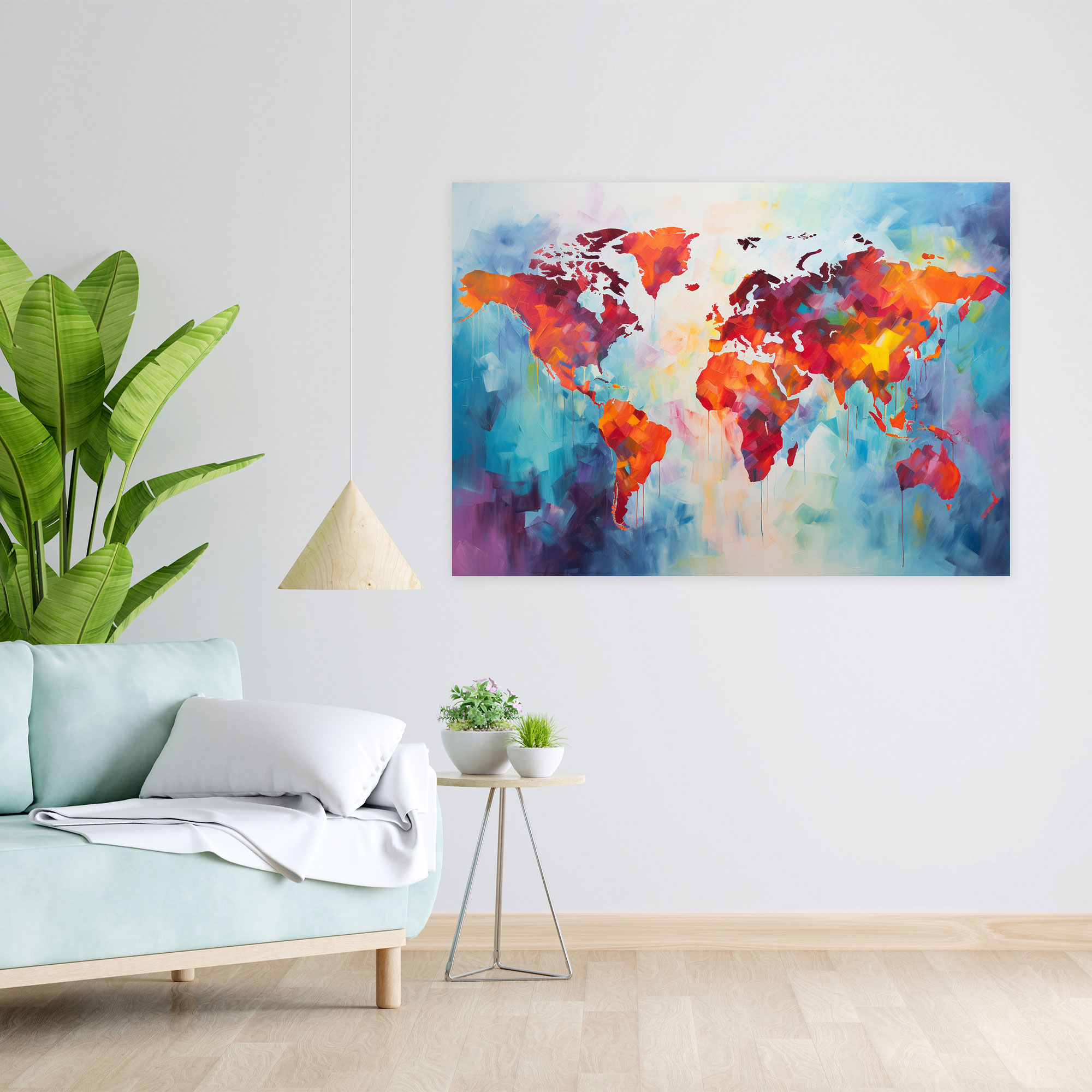 World Map Abstract Oil Painting Canvas Print - World Map, Canvas Print, Bold Brushstrokes, Canvas