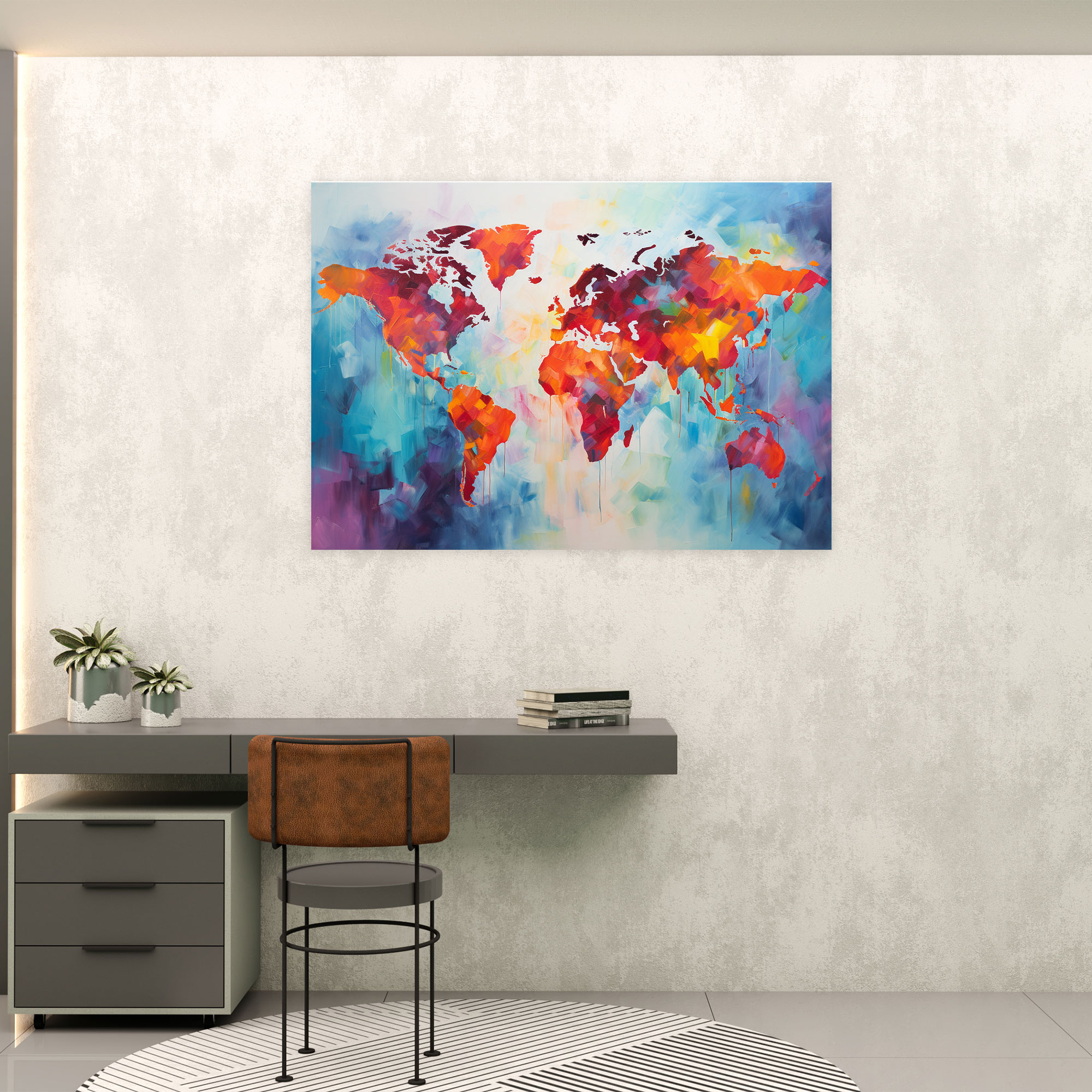 World Map Abstract Oil Painting Canvas Print - World Map, Canvas Print, Bold Brushstrokes, Canvas