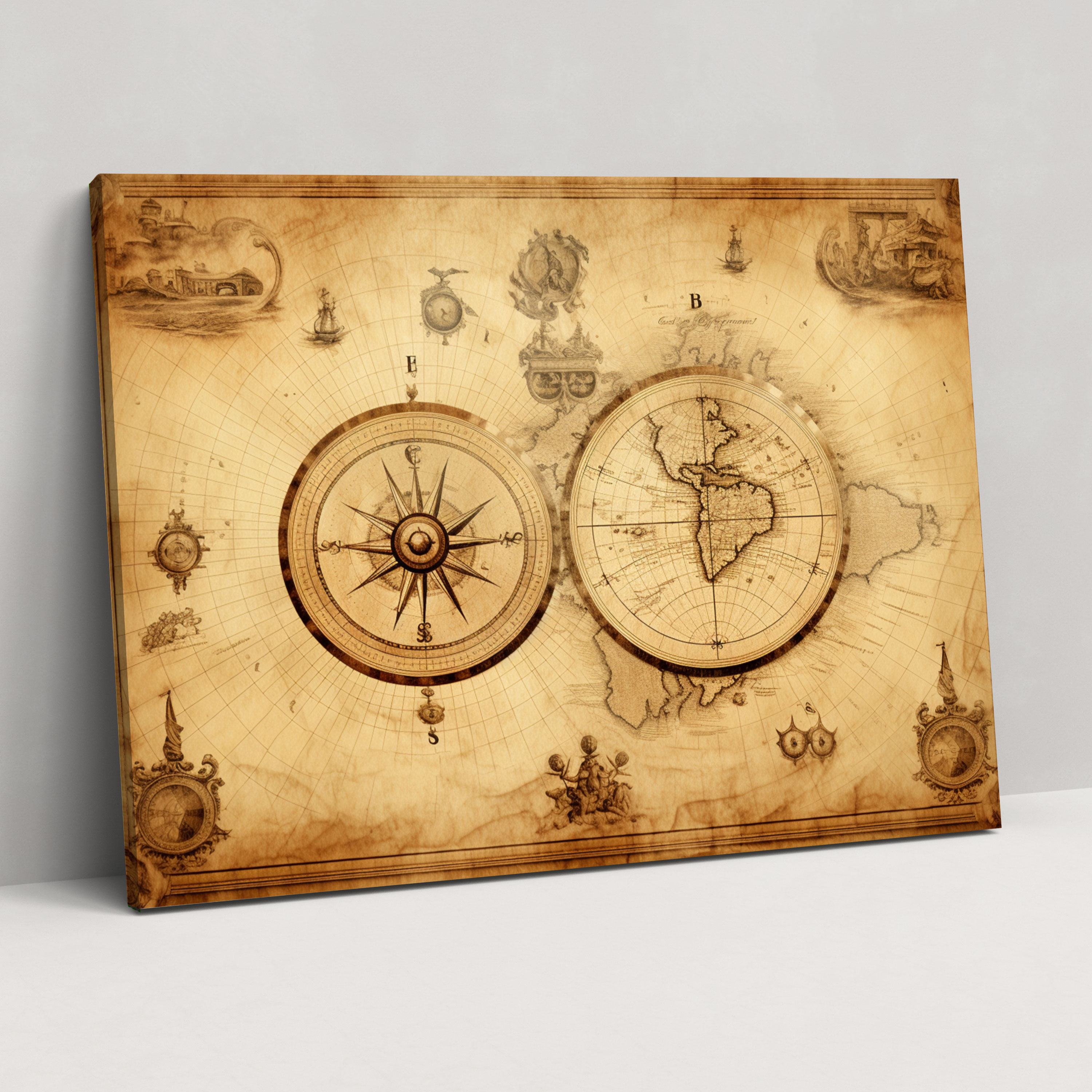 Nautical World Map Canvas Print - World Map, Canvas, Wall Decoration, Wall Art