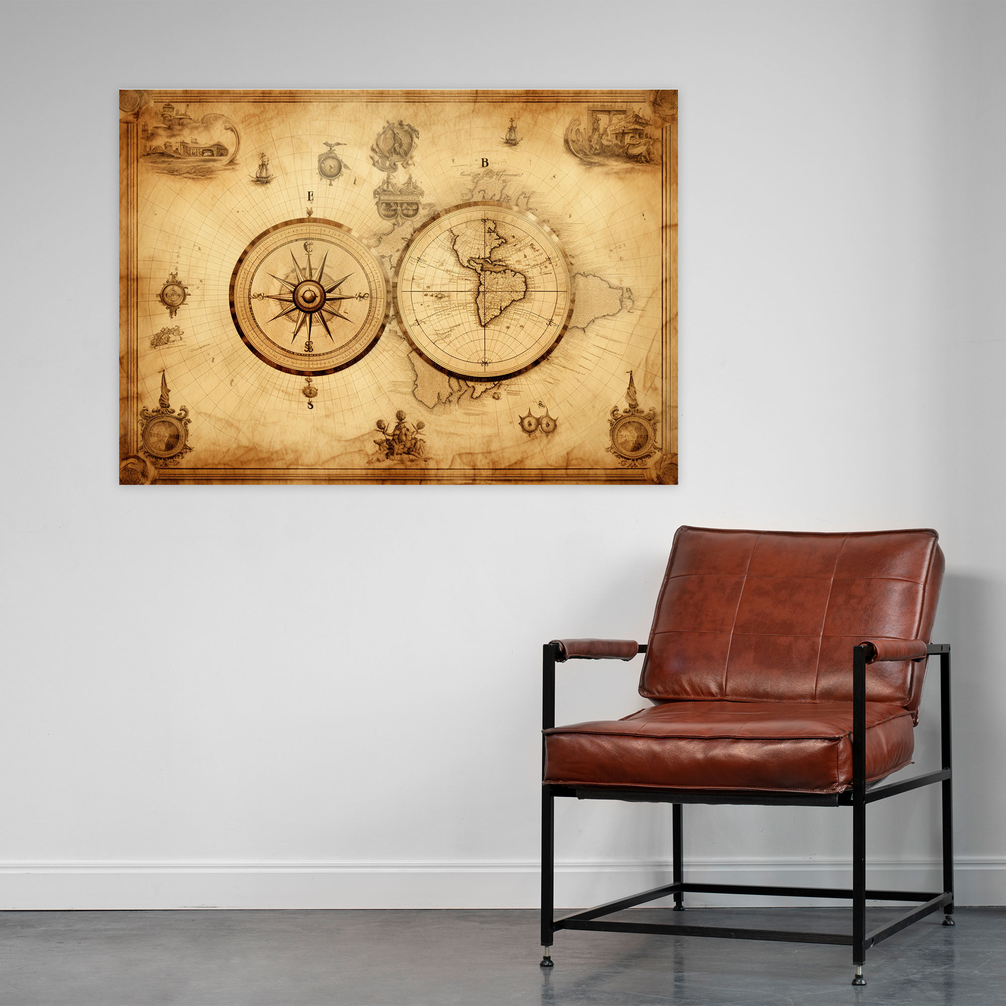 Nautical World Map Canvas Print - World Map, Canvas, Wall Decoration, Wall Art